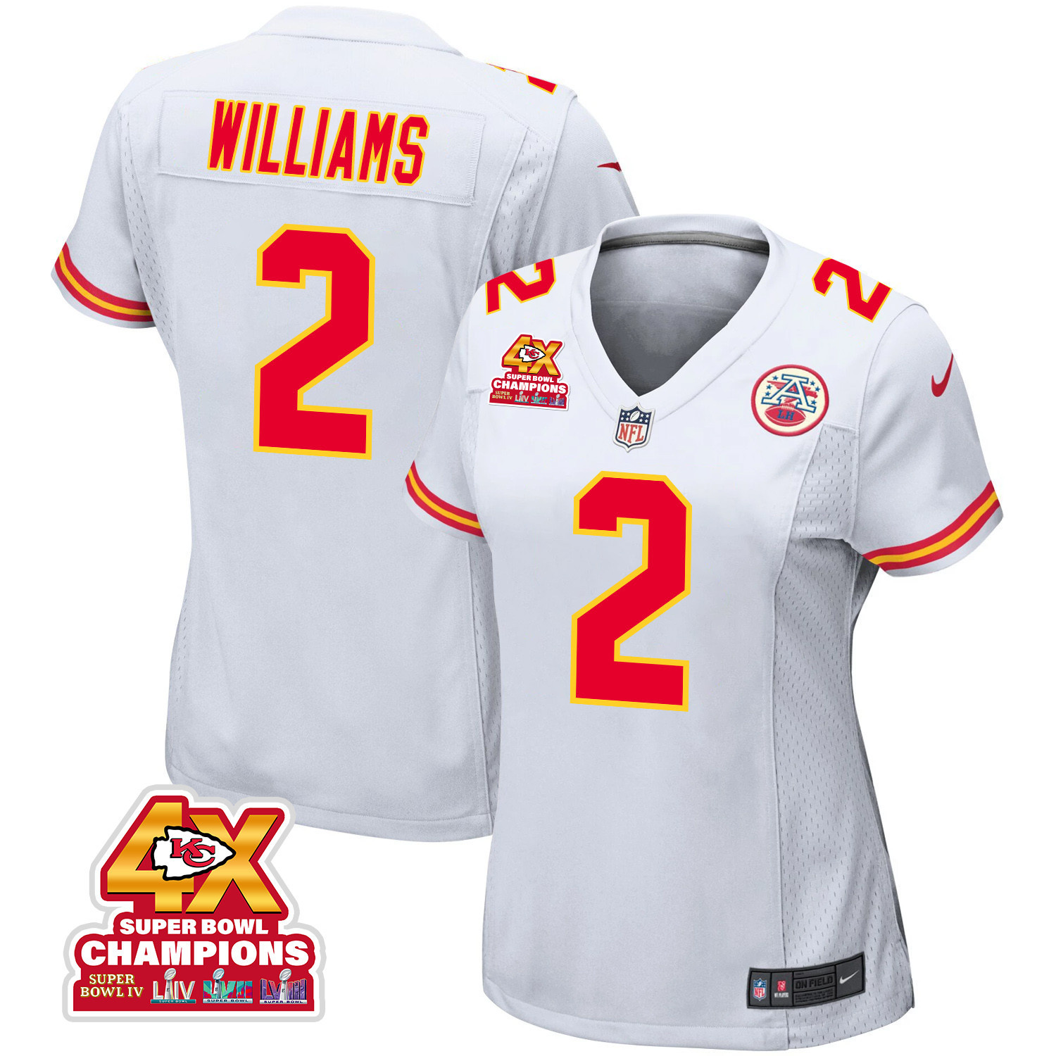 Joshua Williams 2 Kansas City Chiefs Super Bowl LVIII Champions 4X Game Women Jersey - White JS9416 nicesnker