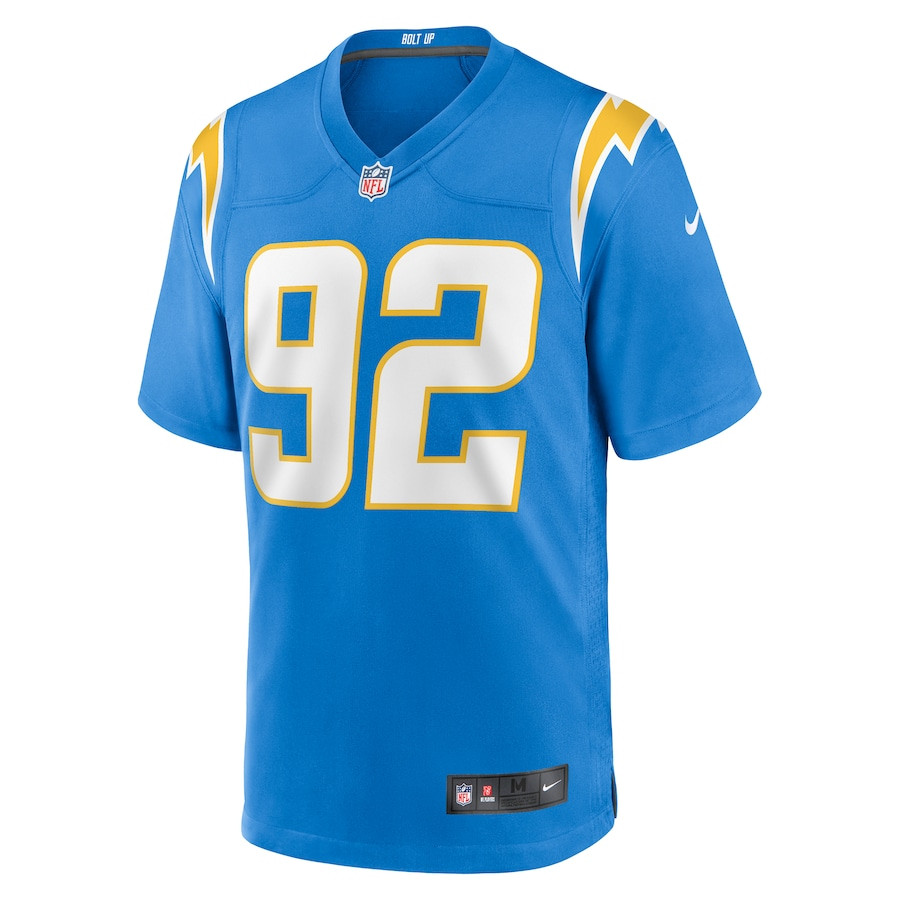 Alternative view of Justin Eboigbe 92 Los Angeles Chargers Team Game Men Jersey - Powder Blue JS7795 nicesnker