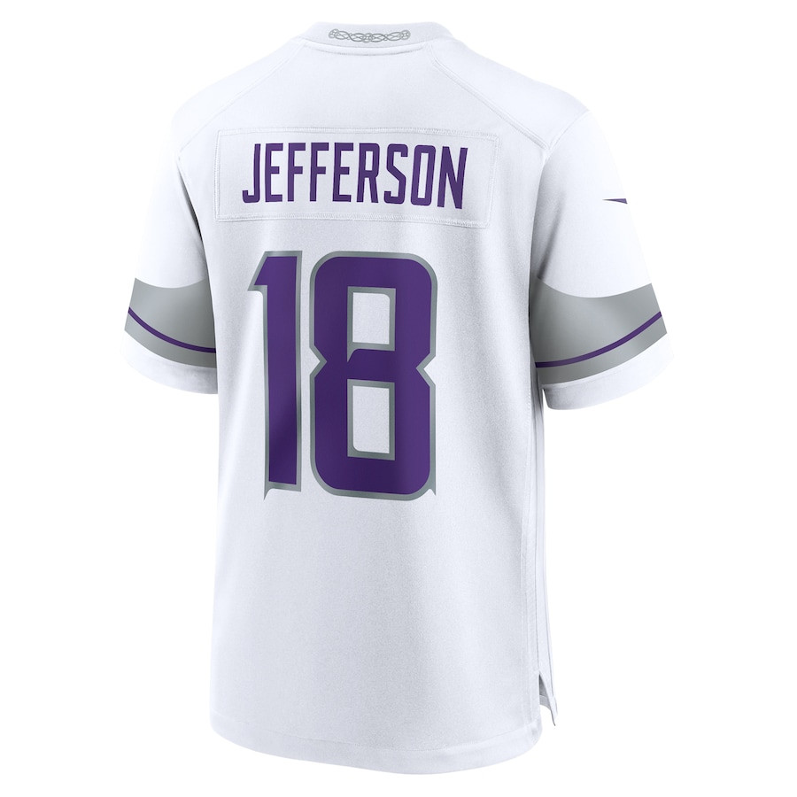 Alternative view of Justin Jefferson 18 Minnesota Vikings Alternate Game Player Men Jersey - White JS7674 nicesnker