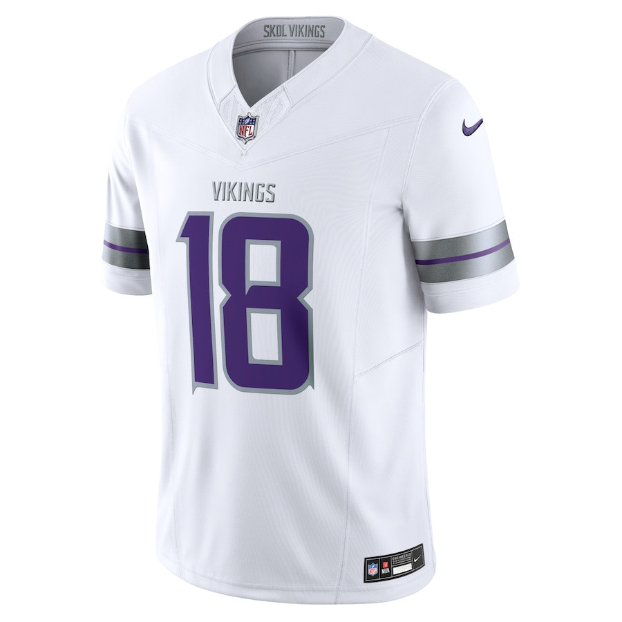 Alternative view of Justin Jefferson 18 Minnesota Vikings Alternate Vapor F.U.S.E. Limited Men Jersey - White JS3892 nicesnker
