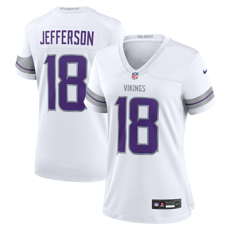 Justin Jefferson 18 Minnesota Vikings Women's Alternate Game Player Jersey - White JS8913 nicesnker