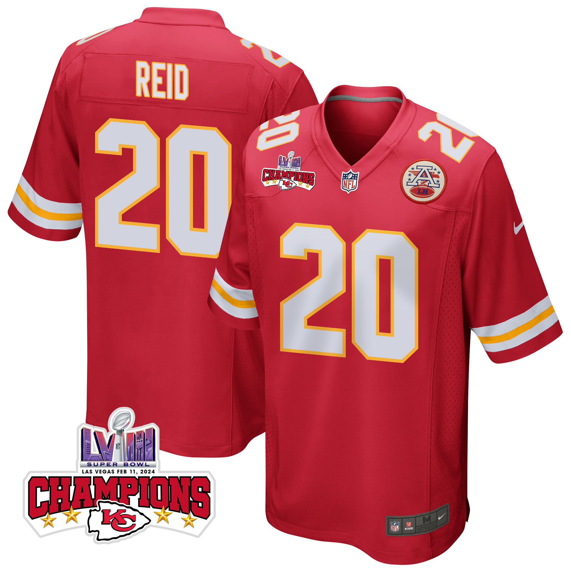 Justin Reid 20 Kansas City Chiefs Super Bowl LVIII Champions 4 Stars Patch Game Men Jersey - Red JS8265 nicesnker