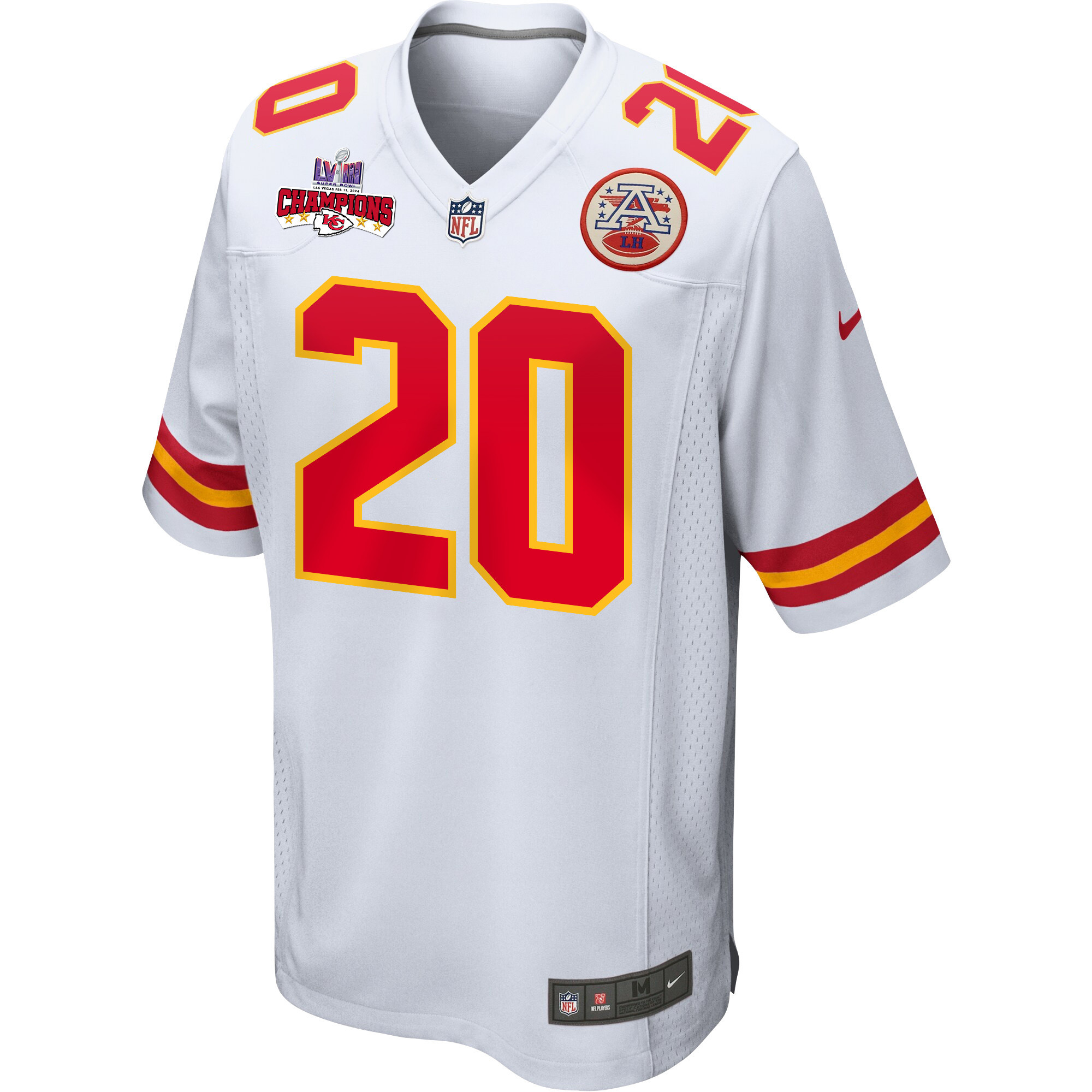 Alternative view of Justin Reid 20 Kansas City Chiefs Super Bowl LVIII Champions 4 Stars Patch Game Men Jersey - White JS8409 nicesnker