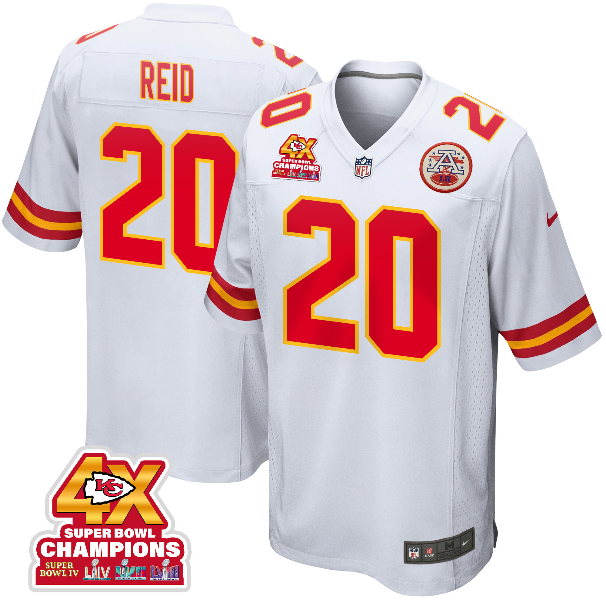 Justin Reid 20 Kansas City Chiefs Super Bowl LVIII Champions 4X Game Men Jersey - White JS8551 nicesnker