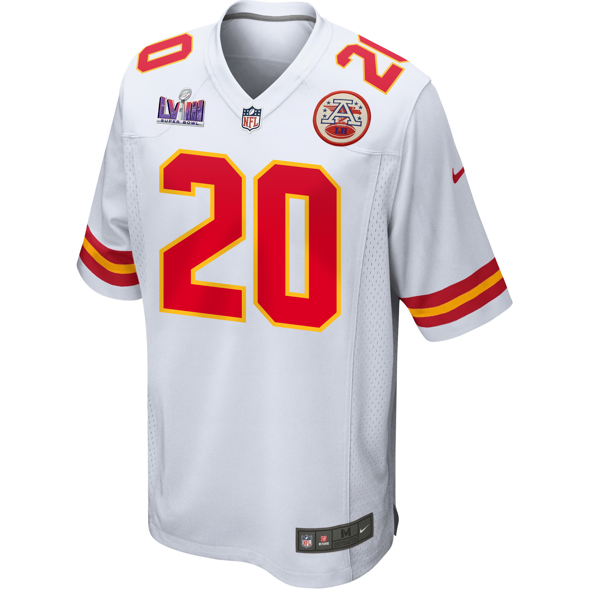 Alternative view of Justin Reid 20 Kansas City Chiefs Super Bowl LVIII Patch Game Men Jersey - White JS6045 nicesnker
