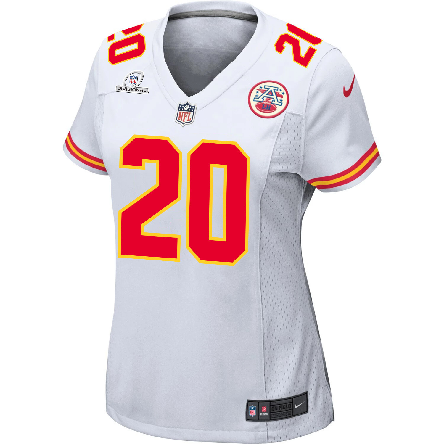 Alternative view of Justin Reid 20 Kansas City Chiefs Super Bowl LVIII Patch Game Women Jersey - White JS4481 nicesnker