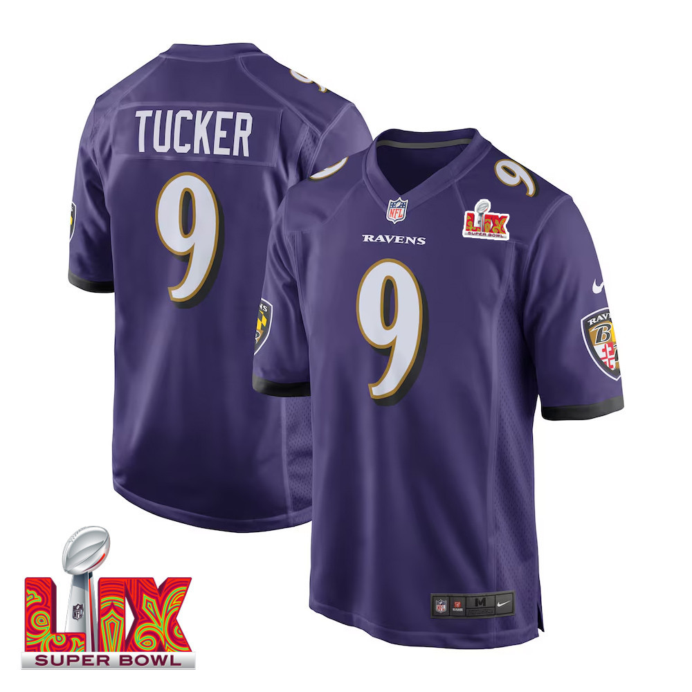 Justin Tucker #9 Baltimore Ravens Super Bowl LIX Jersey - Men's - Purple JS8963 nicesnker