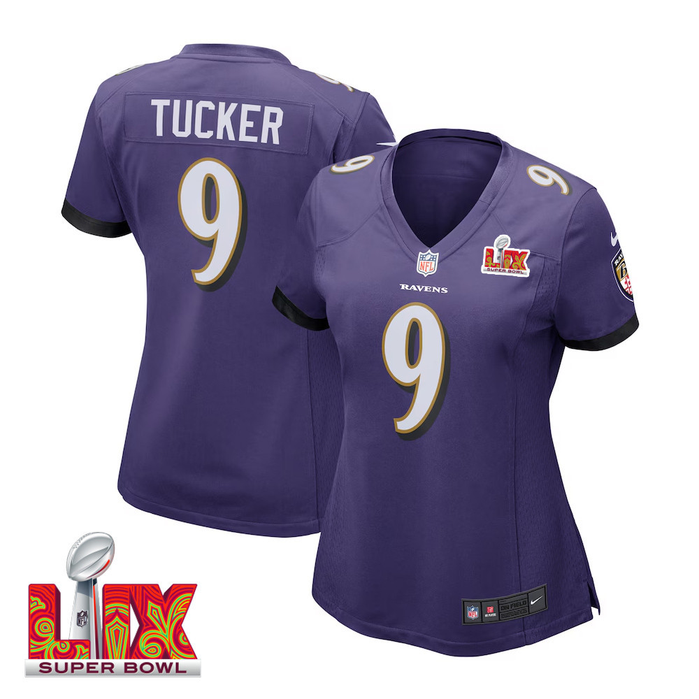 Justin Tucker #9 Baltimore Ravens Super Bowl LIX Women's Jersey - Purple JS1696 nicesnker