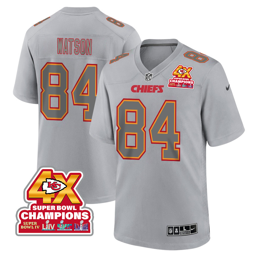 Justin Watson 84 Kansas City Chiefs Super Bowl LVIII Champions 4X Atmosphere Fashion Game Men Jersey - Gray JS7878 nicesnker