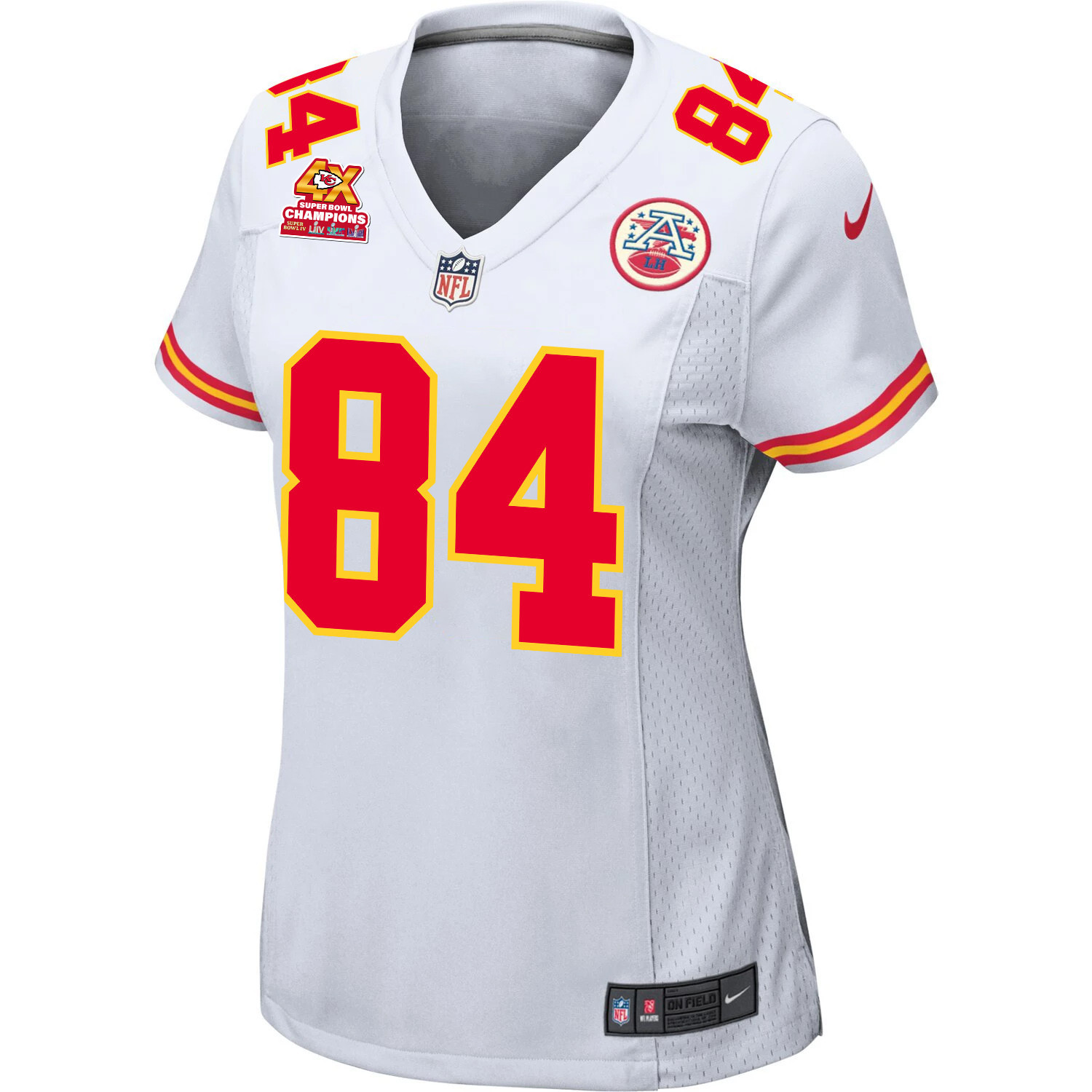 Alternative view of Justin Watson 84 Kansas City Chiefs Super Bowl LVIII Champions 4X Game Women Jersey - White JS4061 nicesnker
