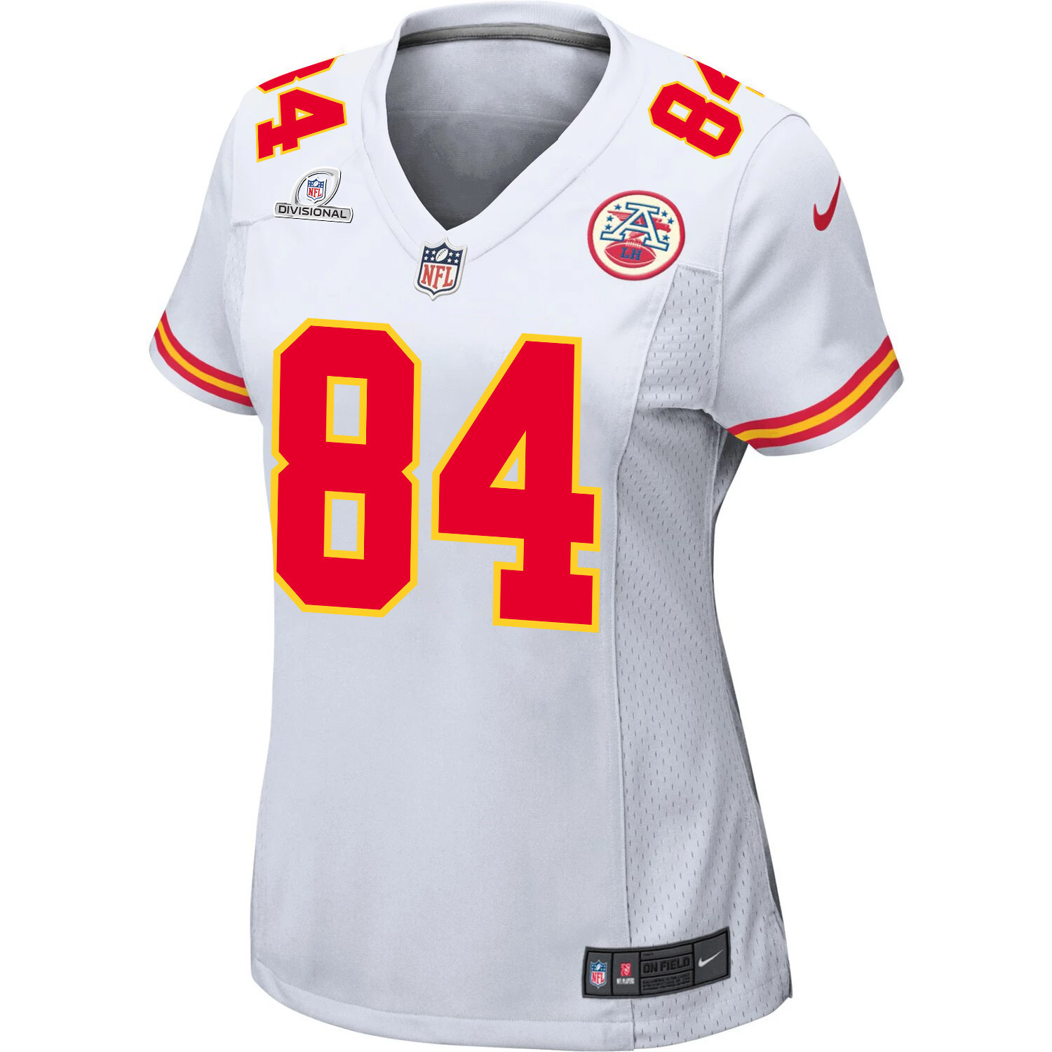 Alternative view of Justin Watson 84 Kansas City Chiefs Super Bowl LVIII Patch Game Women Jersey - White JS4042 nicesnker
