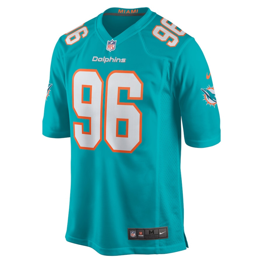 Alternative view of Justin Zimmer 96 Miami Dolphins Men Home Game Jersey - Aqua JS1785 nicesnker