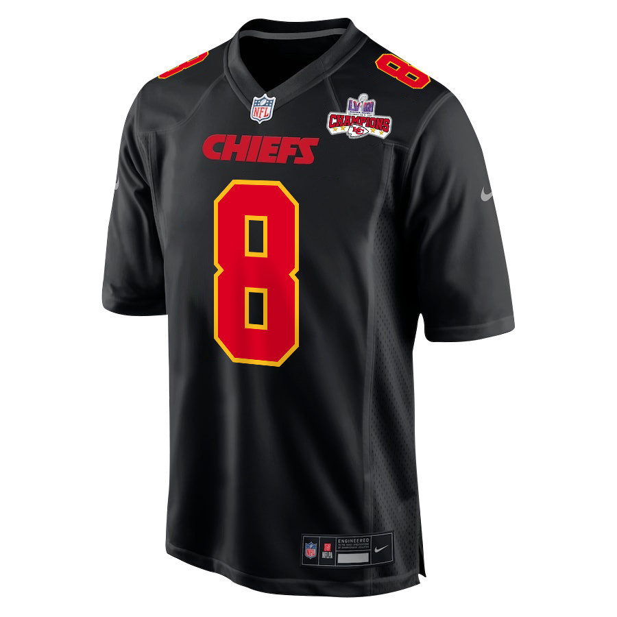 Alternative view of Justyn Ross 8 Kansas City Chiefs Super Bowl LVIII Champions 4 Stars Patch Fashion Game Men Jersey - Carbon Black JS7055 nicesnker