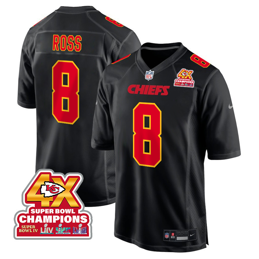 Justyn Ross 8 Kansas City Chiefs Super Bowl LVIII Champions 4X Fashion Game Men Jersey - Carbon Black JS2698 nicesnker