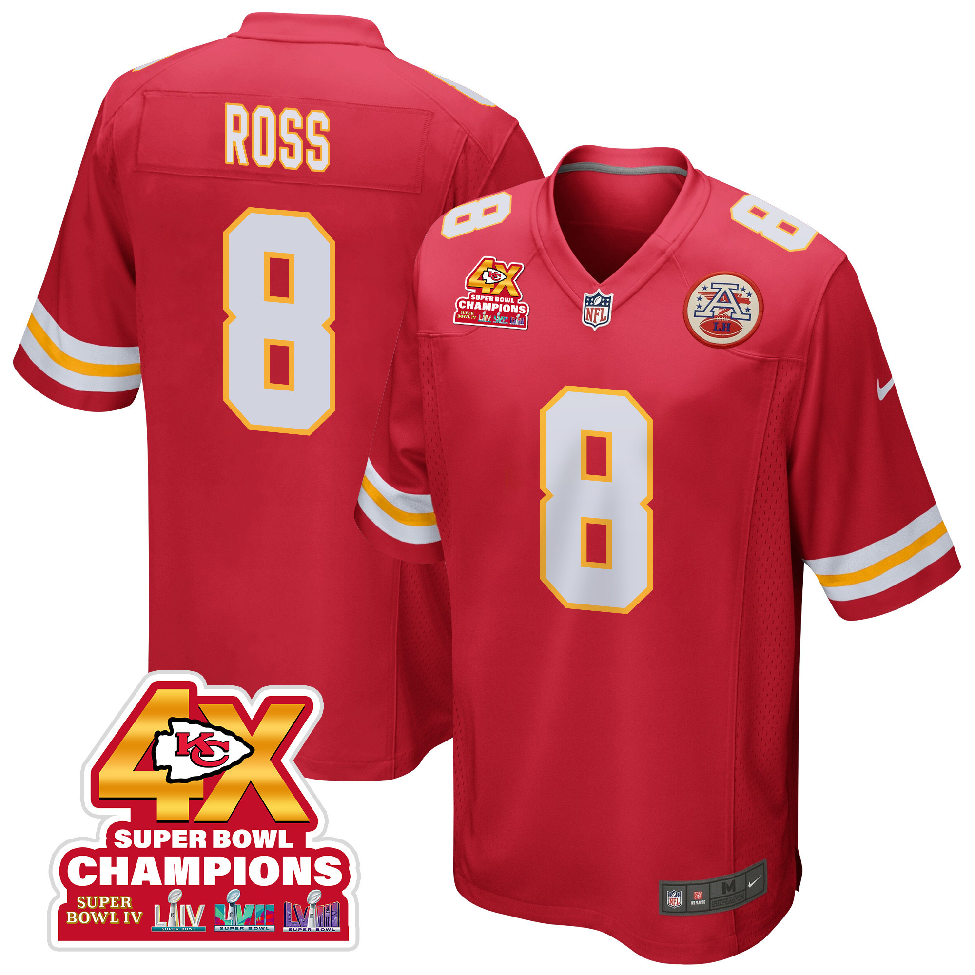 Justyn Ross 8 Kansas City Chiefs Super Bowl LVIII Champions 4X Game Men Jersey - Red JS4851 nicesnker