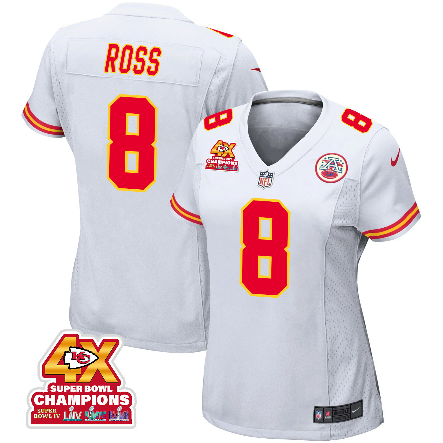 Justyn Ross 8 Kansas City Chiefs Super Bowl LVIII Champions 4X Game Women Jersey - White JS1372 nicesnker