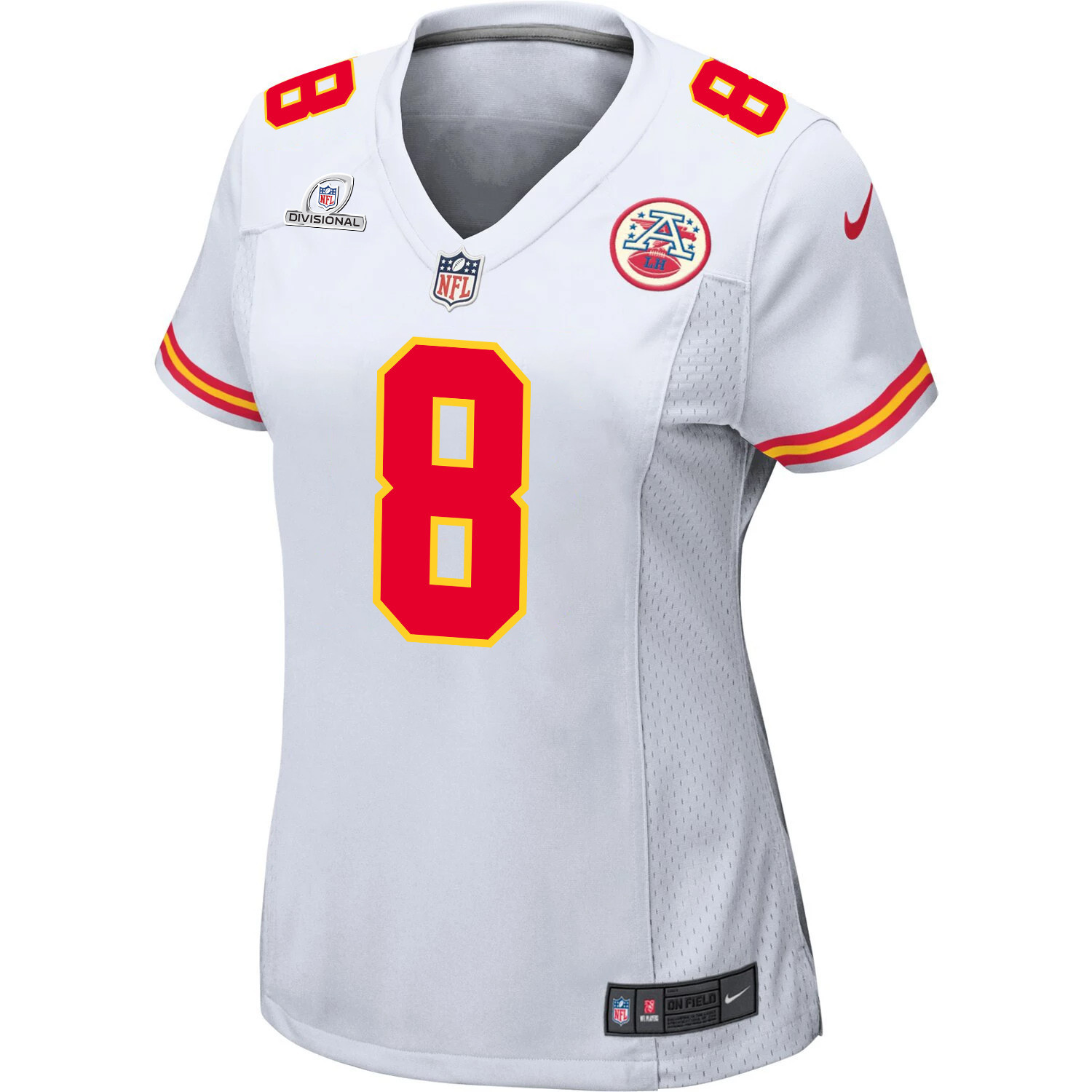 Alternative view of Justyn Ross 8 Kansas City Chiefs Super Bowl LVIII Patch Game Women Jersey - White JS4330 nicesnker