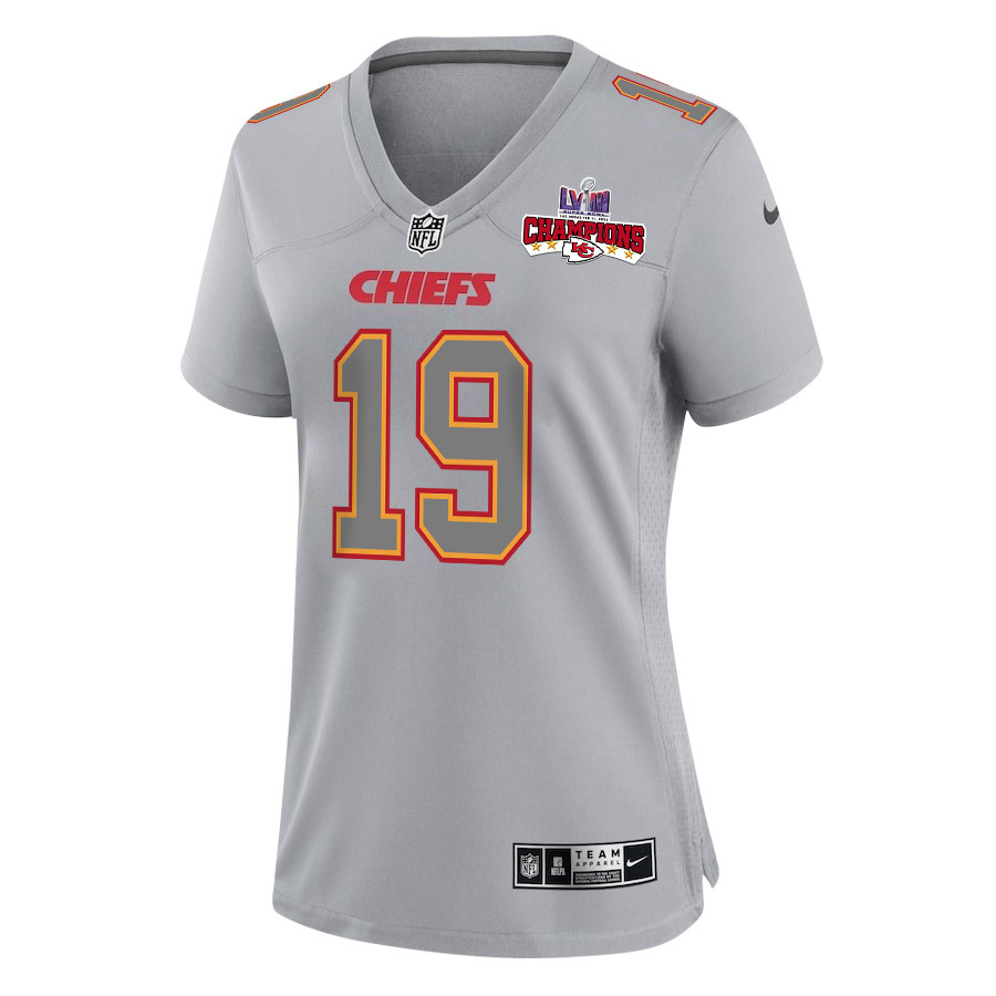Alternative view of Kadarius Toney 19 Kansas City Chiefs Super Bowl LVIII Champions 4 Stars Patch Atmosphere Fashion Game Women Jersey - Gray JS1885 nicesnker