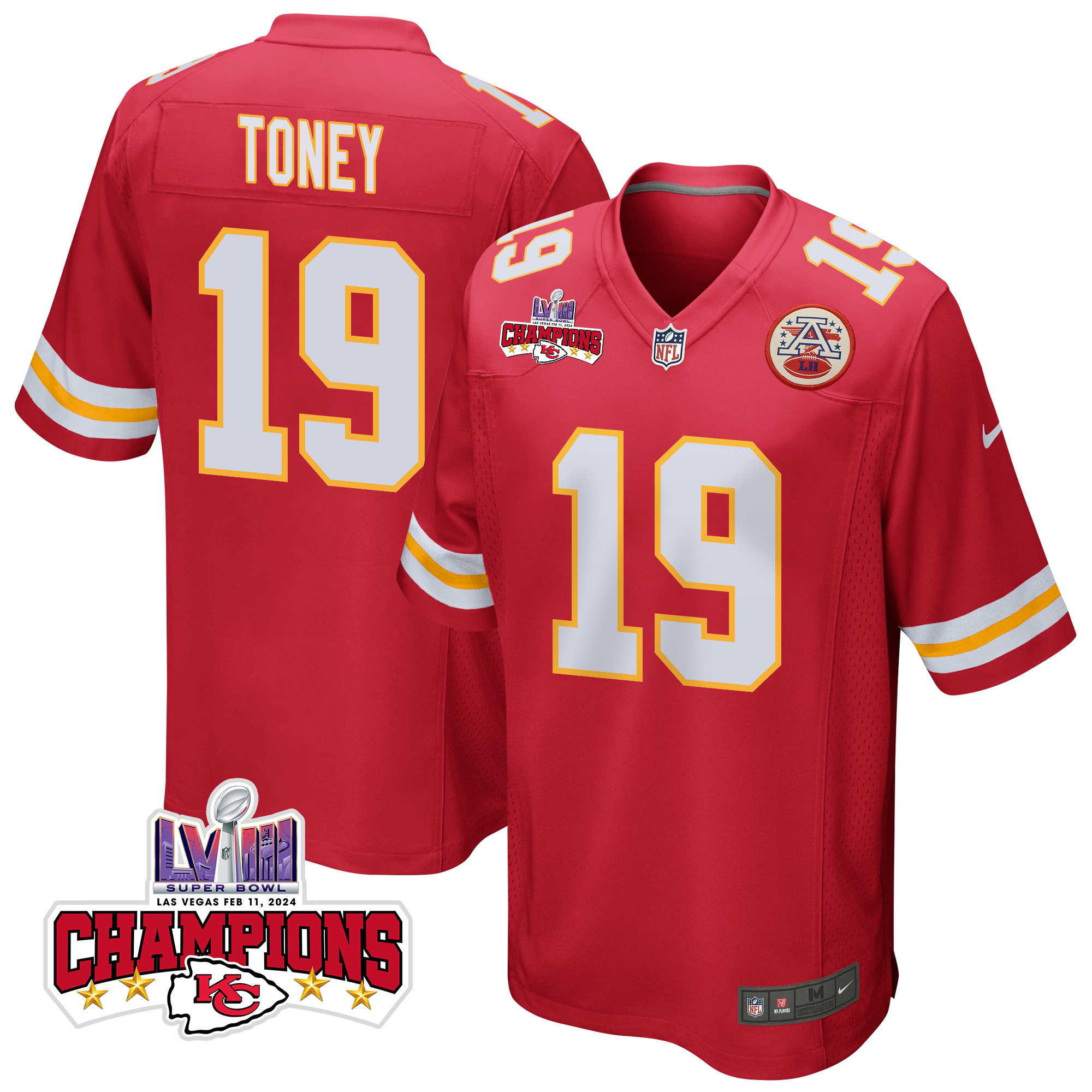 Kadarius Toney 19 Kansas City Chiefs Super Bowl LVIII Champions 4 Stars Patch Game Men Jersey - Red JS9592 nicesnker
