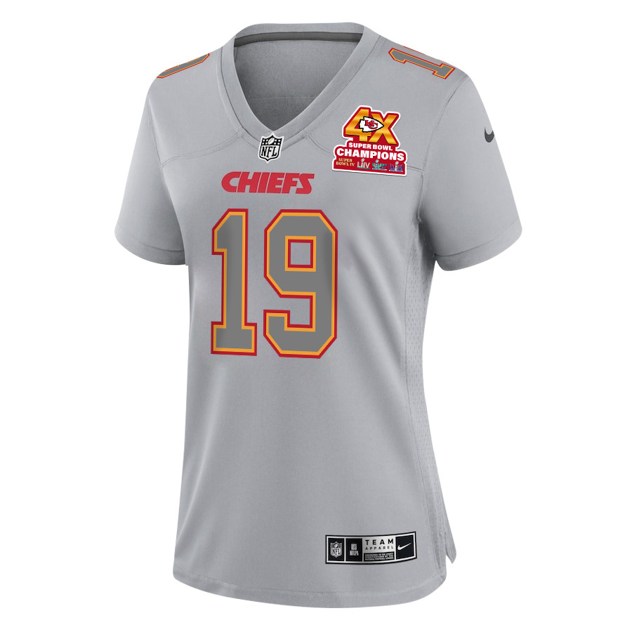 Alternative view of Kadarius Toney 19 Kansas City Chiefs Super Bowl LVIII Champions 4X Atmosphere Fashion Game Women Jersey - Gray JS8060 nicesnker