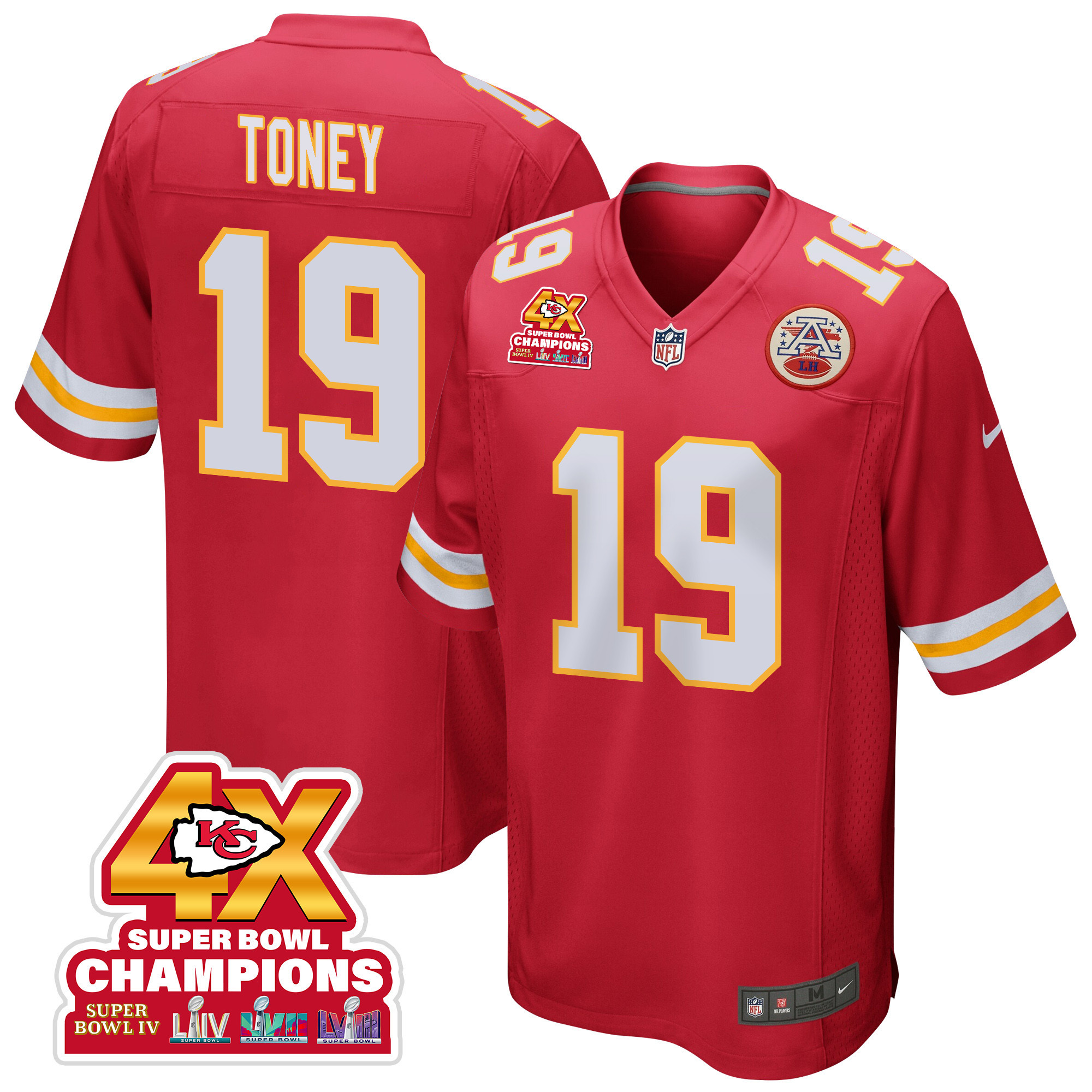 Kadarius Toney 19 Kansas City Chiefs Super Bowl LVIII Champions 4X Game Men Jersey - Red JS1777 nicesnker