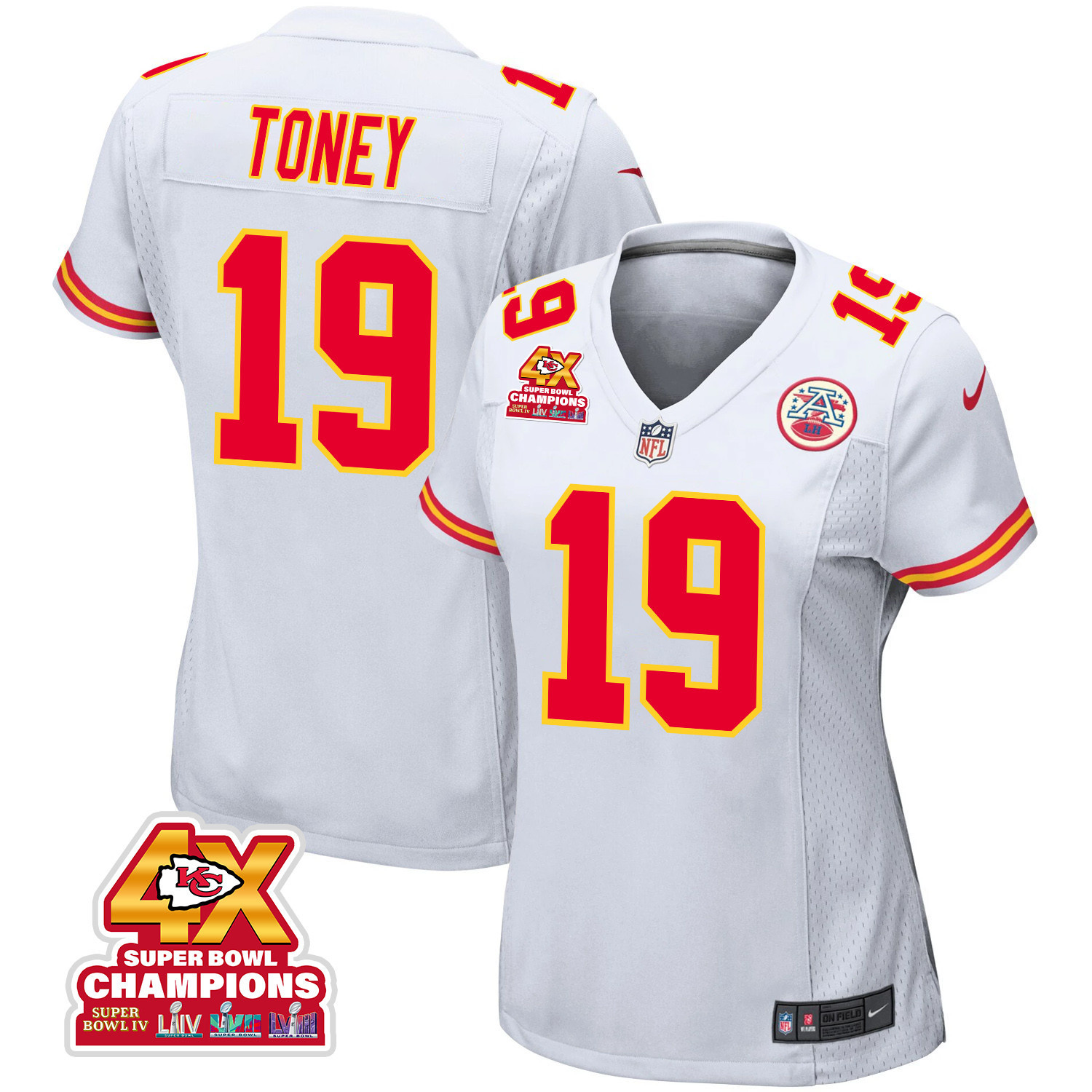 Kadarius Toney 19 Kansas City Chiefs Super Bowl LVIII Champions 4X Game Women Jersey - White JS6033 nicesnker