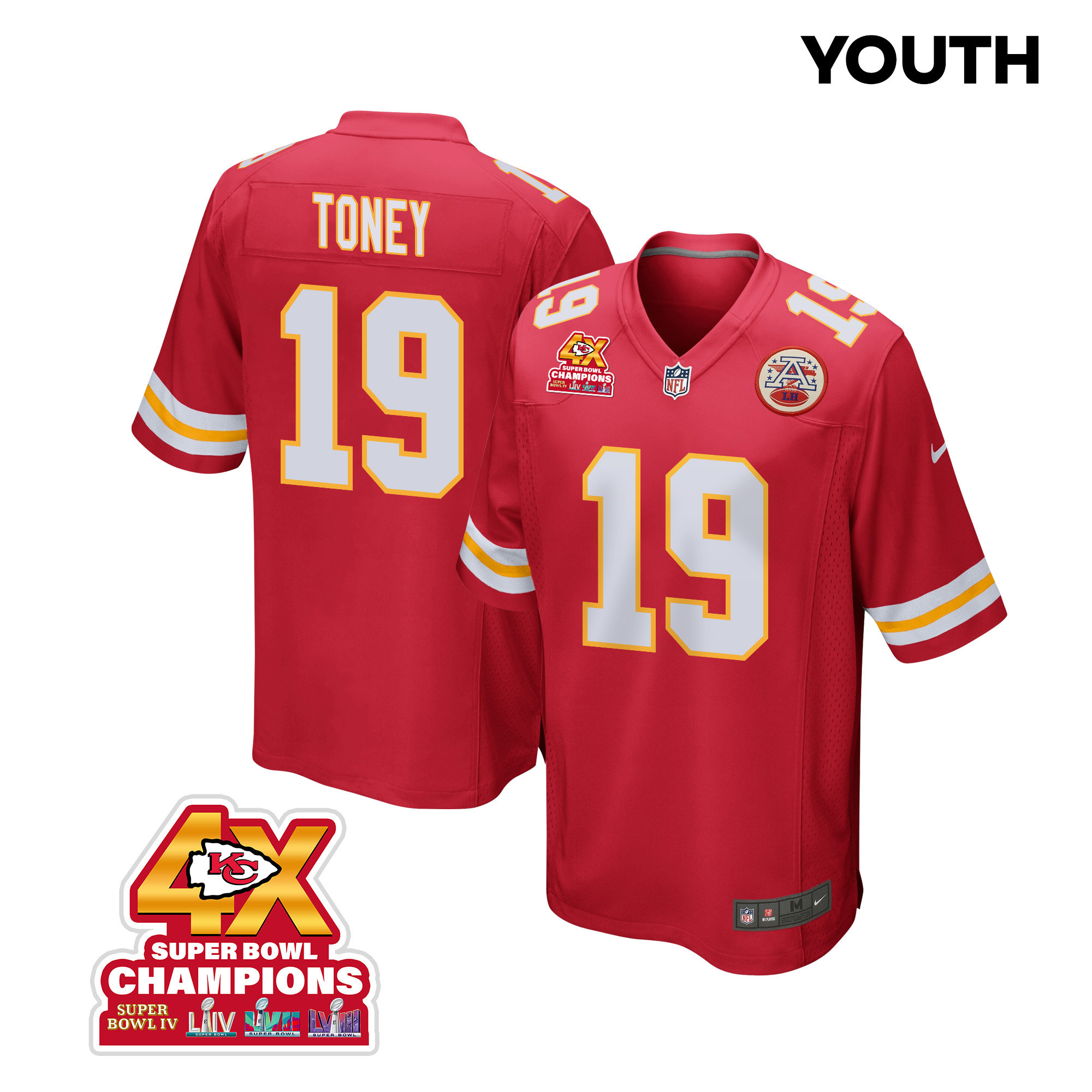 Kadarius Toney 19 Kansas City Chiefs Super Bowl LVIII Champions 4X Game YOUTH Jersey - Red JS8525 nicesnker