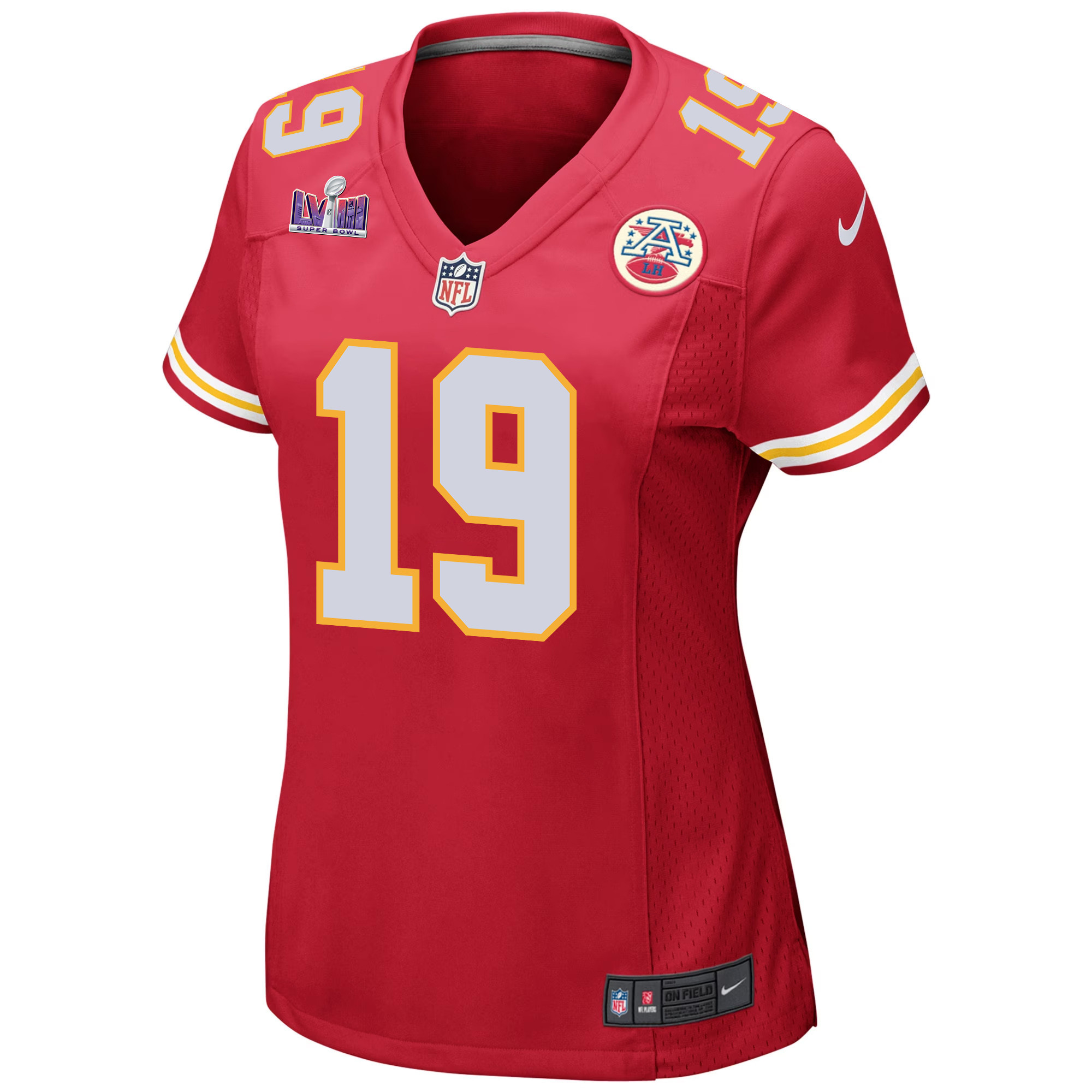 Alternative view of Kadarius Toney 19 Kansas City Chiefs Super Bowl LVIII Patch Game Women Jersey - Red JS4379 nicesnker