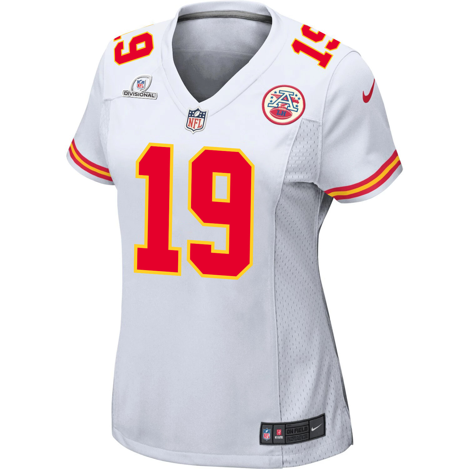 Alternative view of Kadarius Toney 19 Kansas City Chiefs Super Bowl LVIII Patch Game Women Jersey - White JS6435 nicesnker