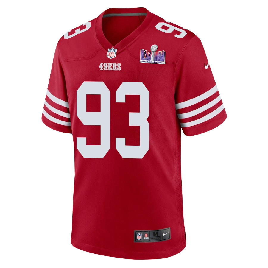 Alternative view of Kalia Davis 93 San Francisco 49ers Super Bowl LVIII Patch Game Men Jersey - Scarlet JS1806 nicesnker