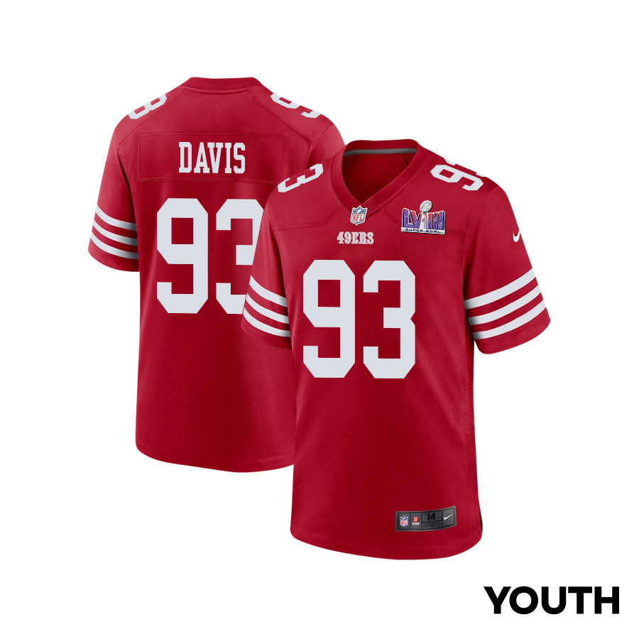 Kalia Davis 93 San Francisco 49ers Super Bowl LVIII Patch Game YOUTH Jersey - Scarlet JS7083 nicesnker