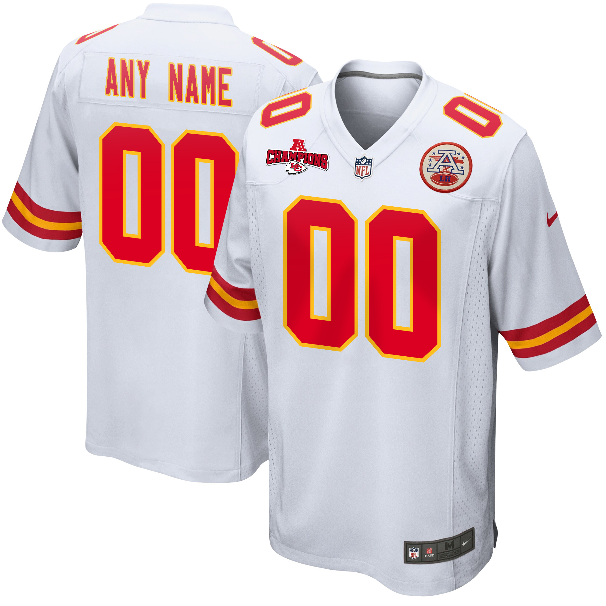 Kansas City Chiefs AFC Champions Patch Game Men Custom Jersey - White JS6274 nicesnker