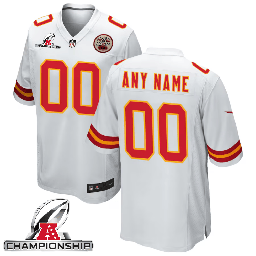 Kansas City Chiefs AFC Championship Patch Game Men Custom Jersey - White JS7780 nicesnker