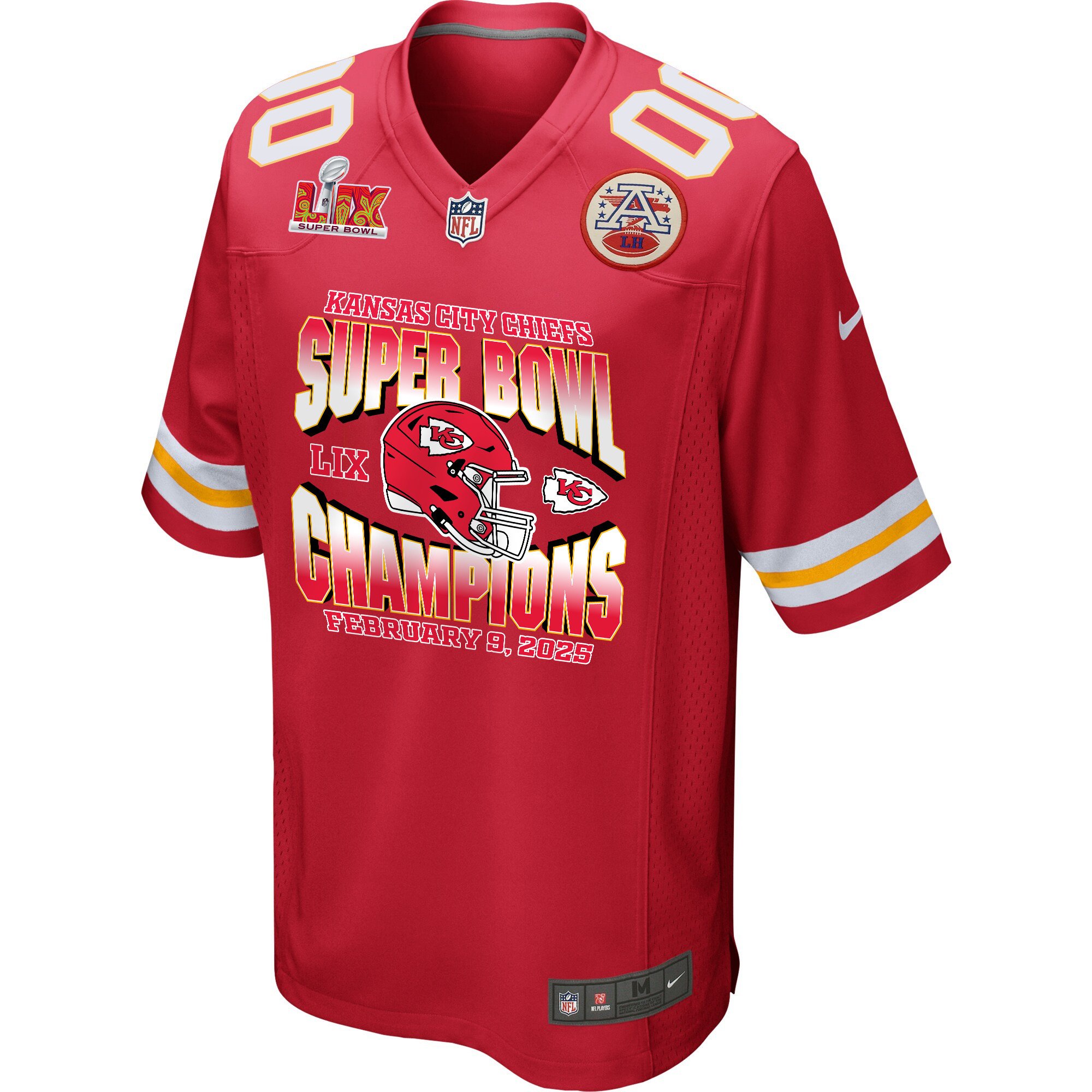 Alternative view of Kansas City Chiefs Super Bowl LIX Champions Helmet Game Men Custom Jersey - Red JS7482 nicesnker