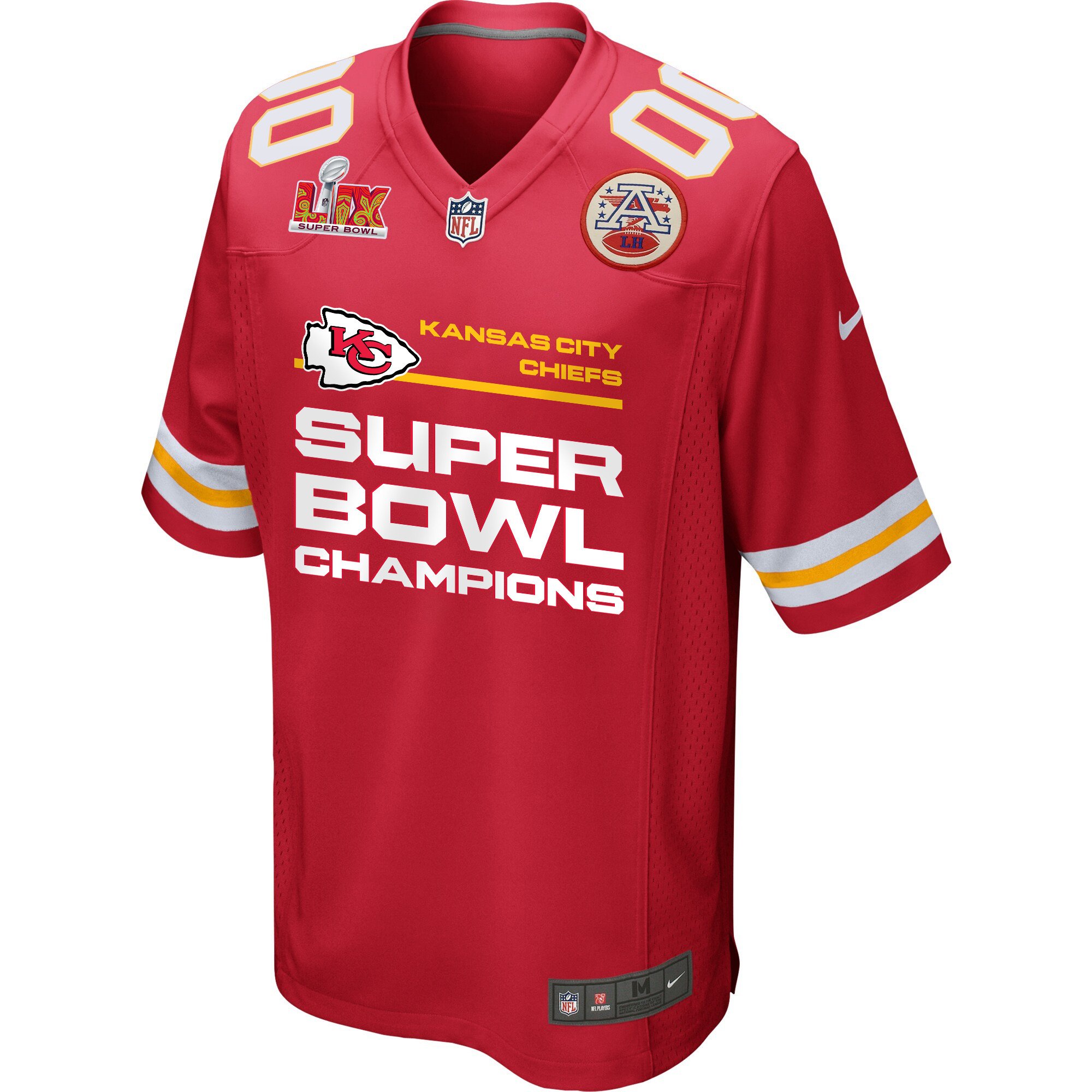 Alternative view of Kansas City Chiefs Super Bowl LIX Champions Straight Text Game Men Custom Jersey - Red JS7413 nicesnker