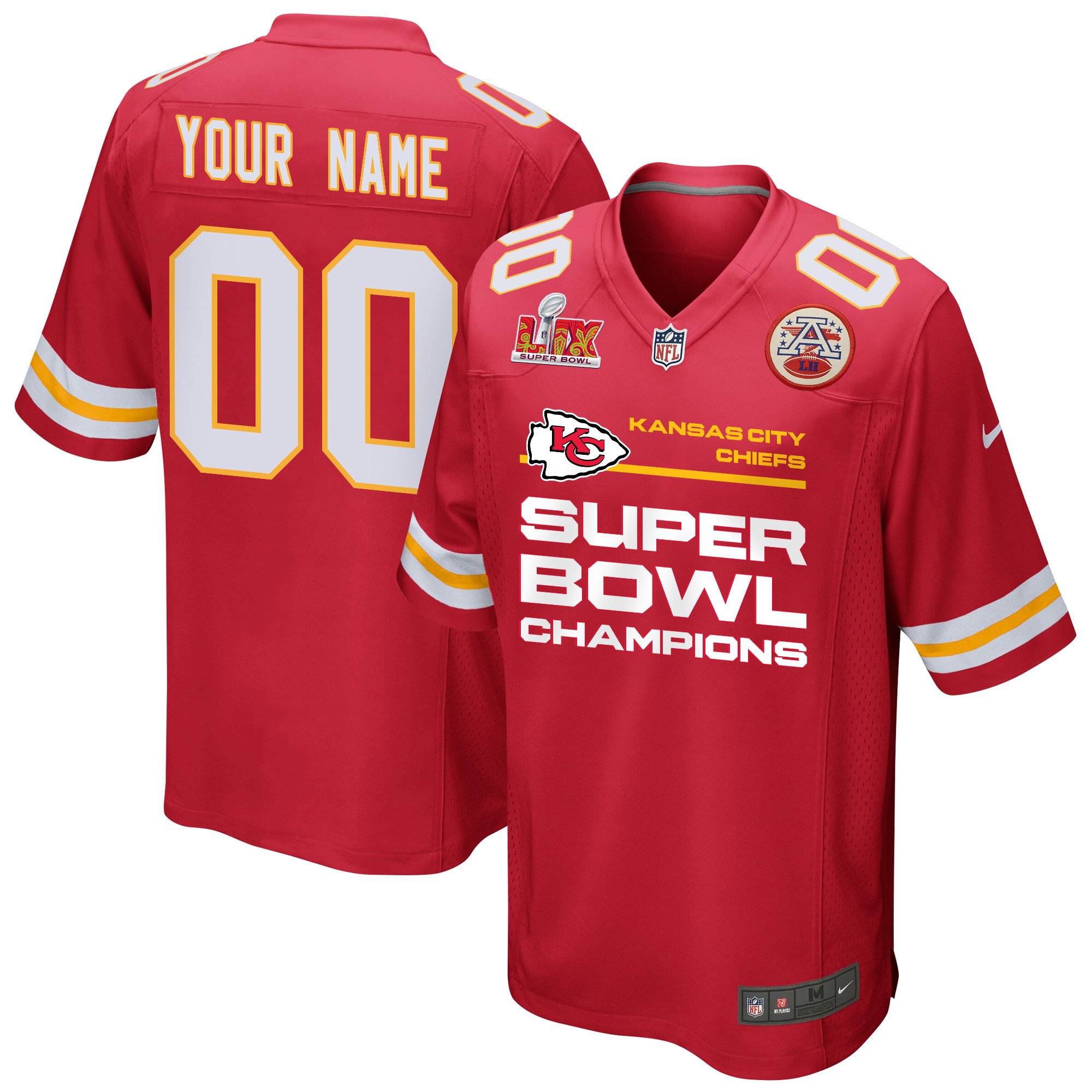 Kansas City Chiefs Super Bowl LIX Champions Straight Text Game Men Custom Jersey - Red JS7413 nicesnker