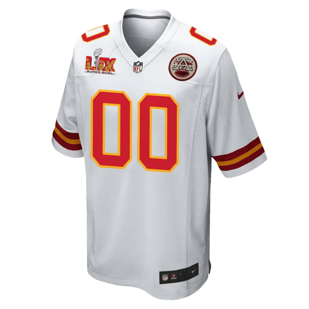 Alternative view of Kansas City Chiefs Super Bowl LIX Patch Game Men Custom Jersey - White JS1721 nicesnker