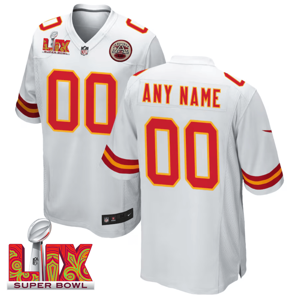 Kansas City Chiefs Super Bowl LIX Patch Game Men Custom Jersey - White JS1721 nicesnker