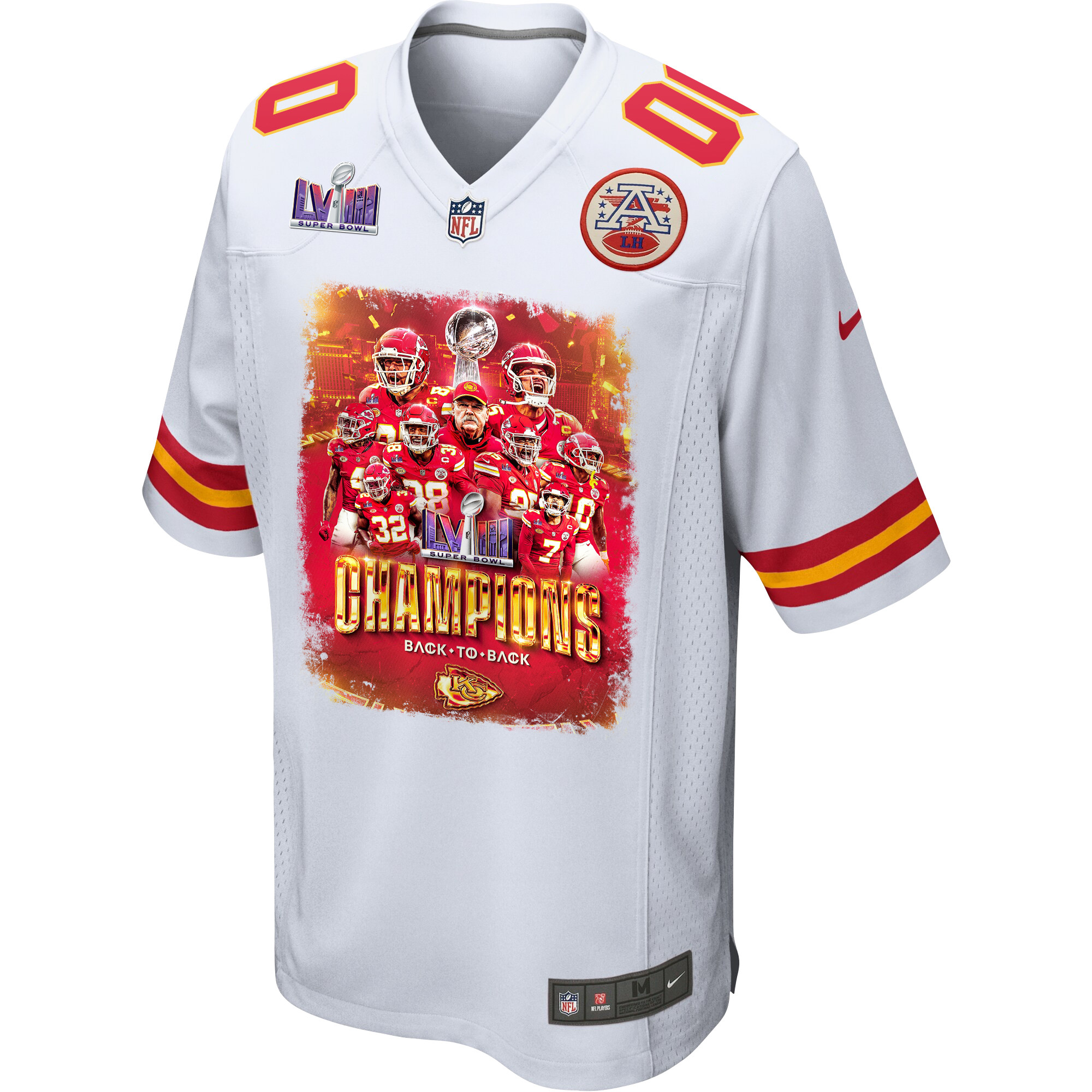 Alternative view of Kansas City Chiefs Super Bowl LVIII Back To Back Game Custom Men Jersey - White JS6209 nicesnker