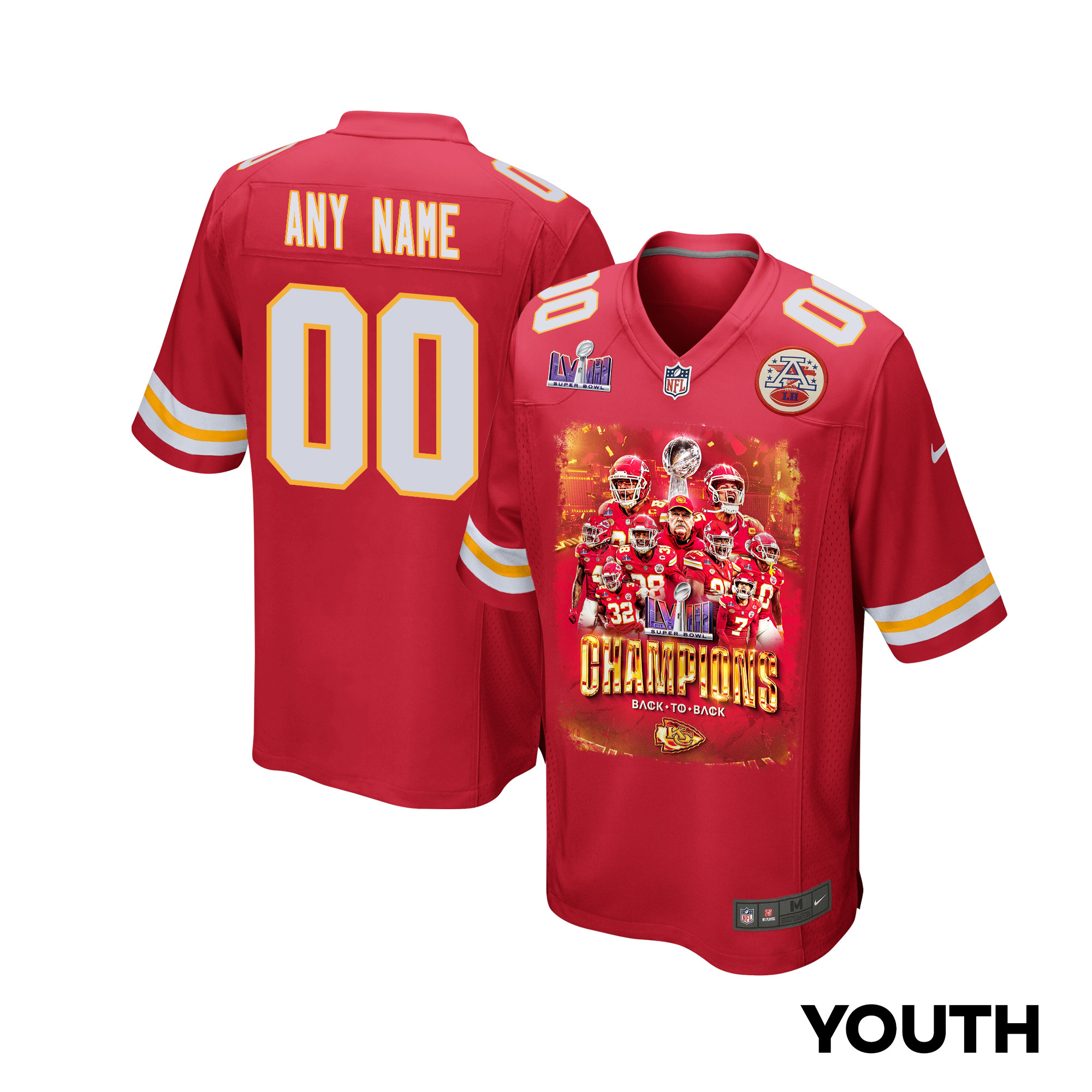 Kansas City Chiefs Super Bowl LVIII Back To Back Game YOUTH Jersey - Scarlet JS2520 nicesnker
