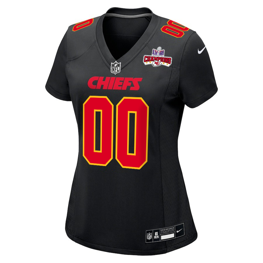 Alternative view of Kansas City Chiefs Super Bowl LVIII Champions 4 Stars Patch Fashion Game Custom Women Jersey - Carbon Black JS6756 nicesnker
