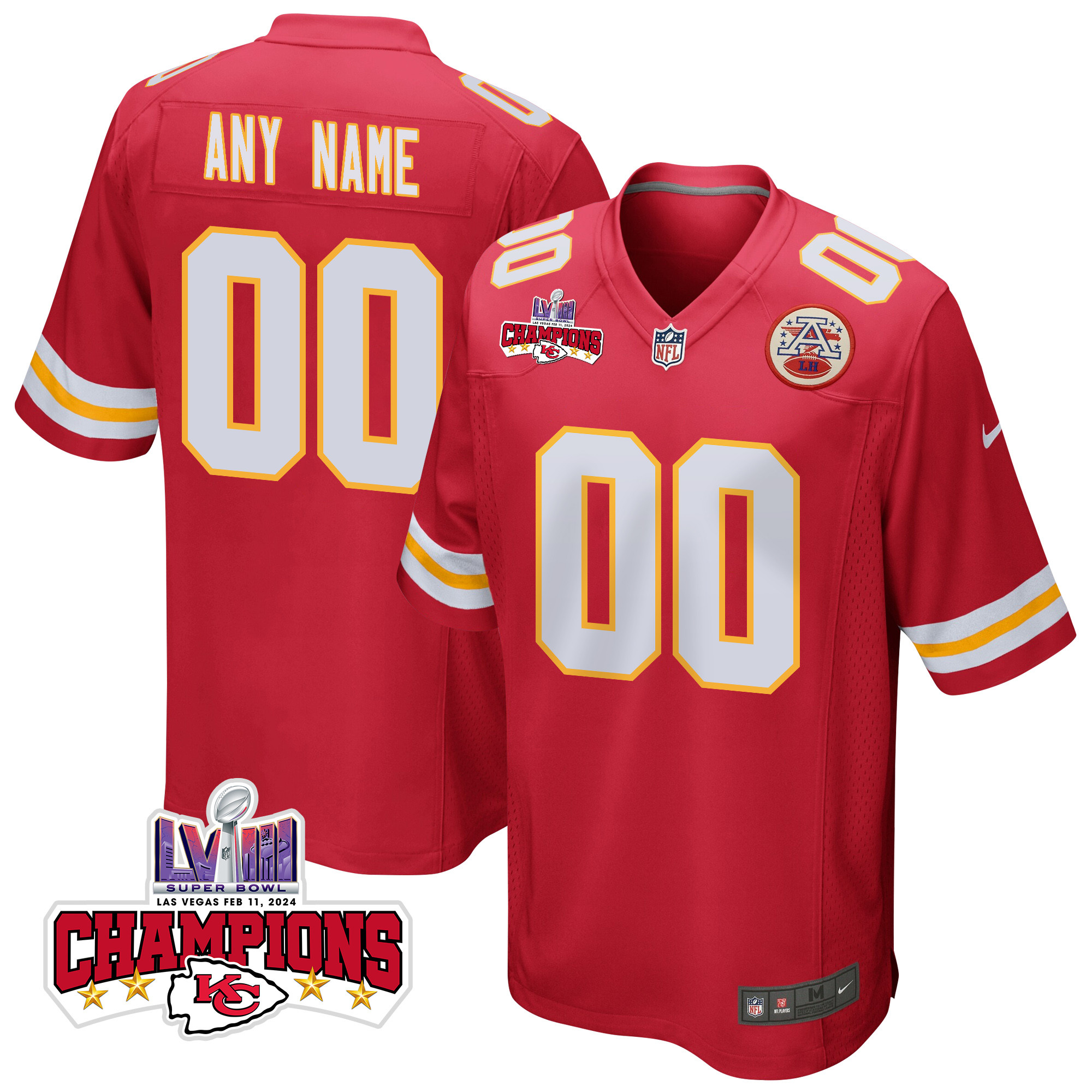 Kansas City Chiefs Super Bowl LVIII Champions 4 Stars Patch Game Custom Men Jersey - Red JS7869 nicesnker
