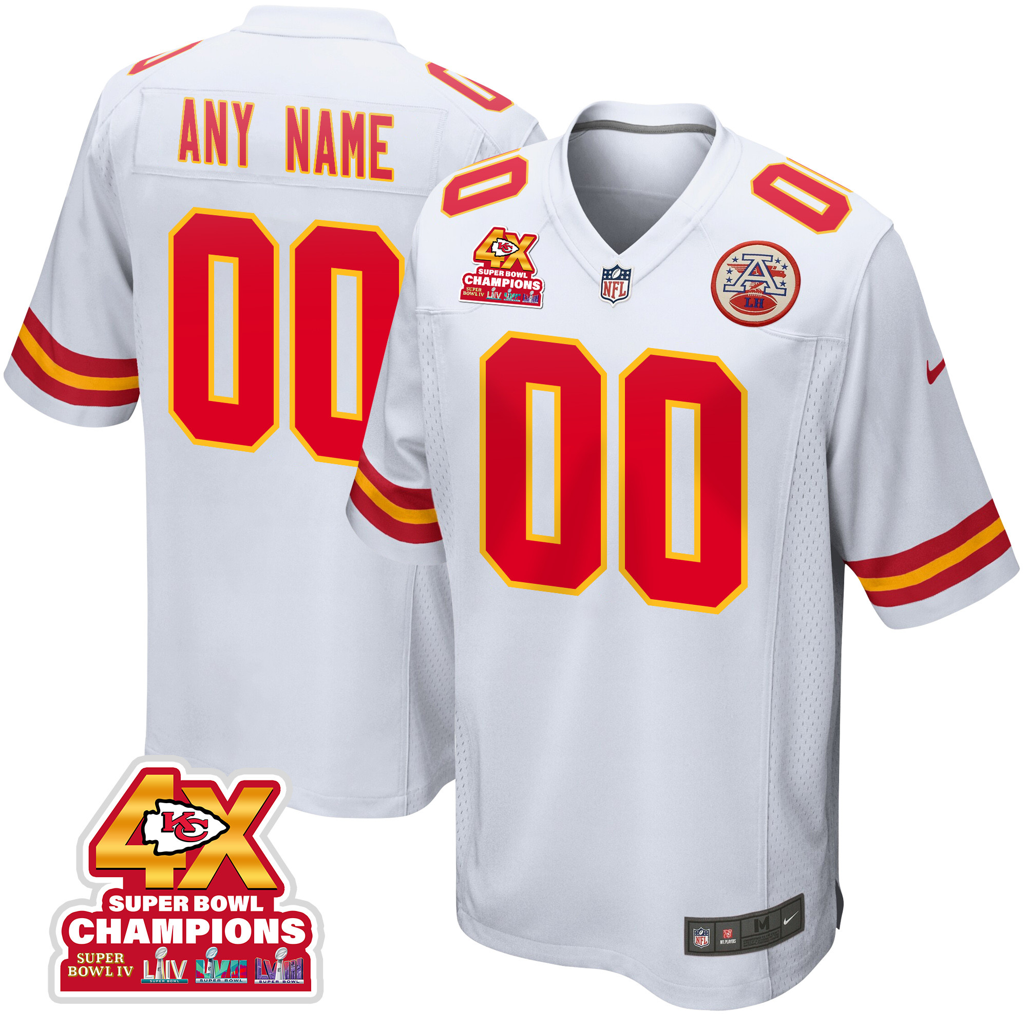 Kansas City Chiefs Super Bowl LVIII Champions 4X Game Custom Men Jersey - White JS7758 nicesnker