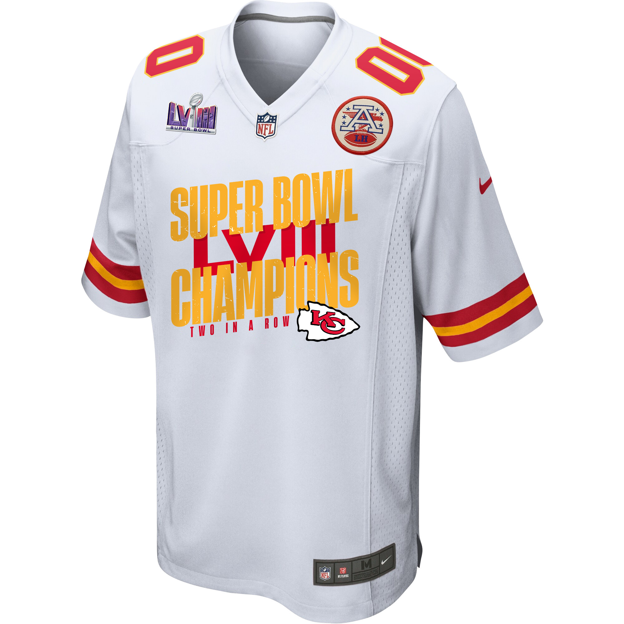 Alternative view of Kansas City Chiefs Super Bowl LVIII Champions Iconic Victory Game Custom Men Jersey - White JS6427 nicesnker