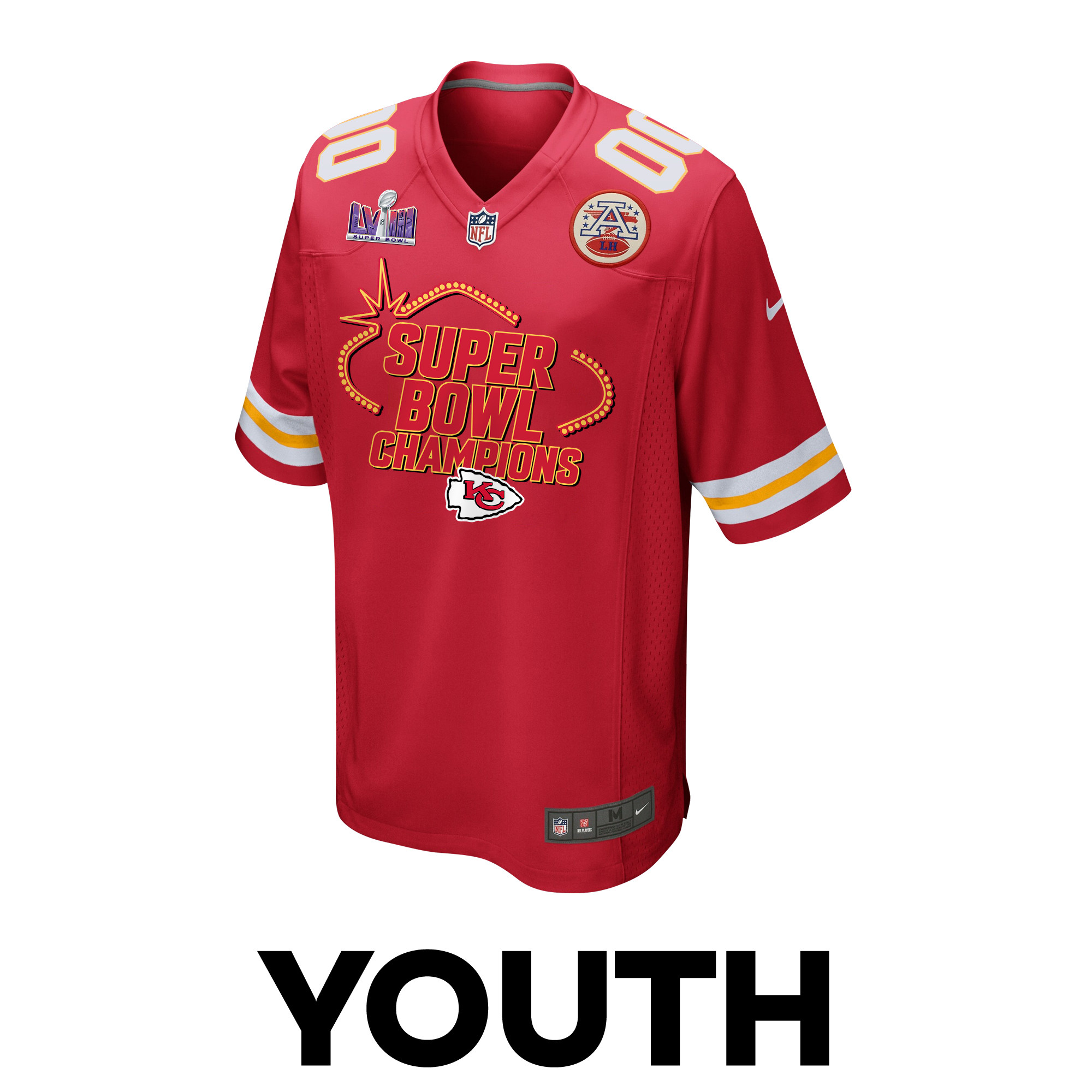 Alternative view of Kansas City Chiefs Super Bowl LVIII Champions Locker Room Trophy Collection Game YOUTH Jersey - Scarlet JS4282 nicesnker