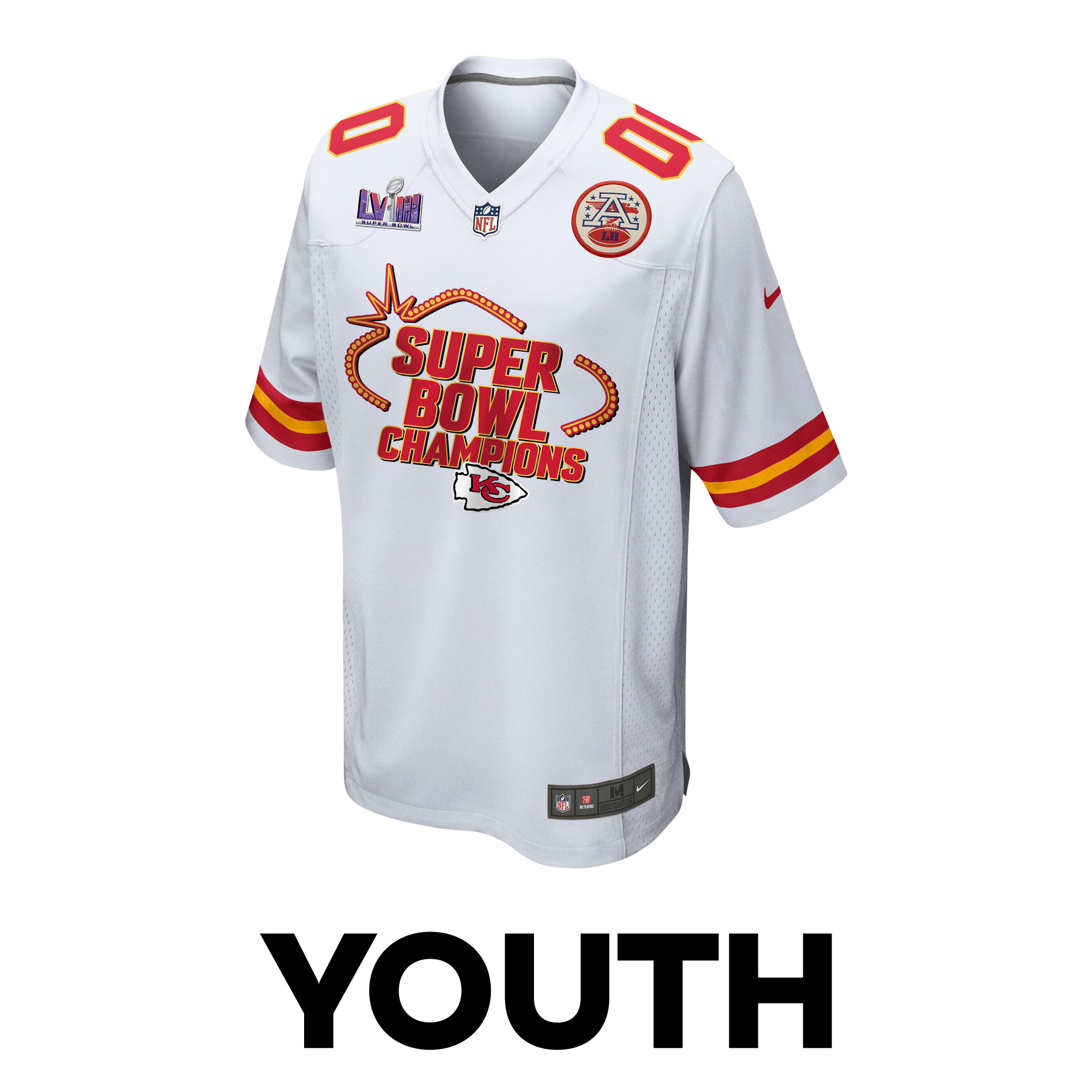 Alternative view of Kansas City Chiefs Super Bowl LVIII Champions Locker Room Trophy Collection Game YOUTH Jersey - White JS8114 nicesnker