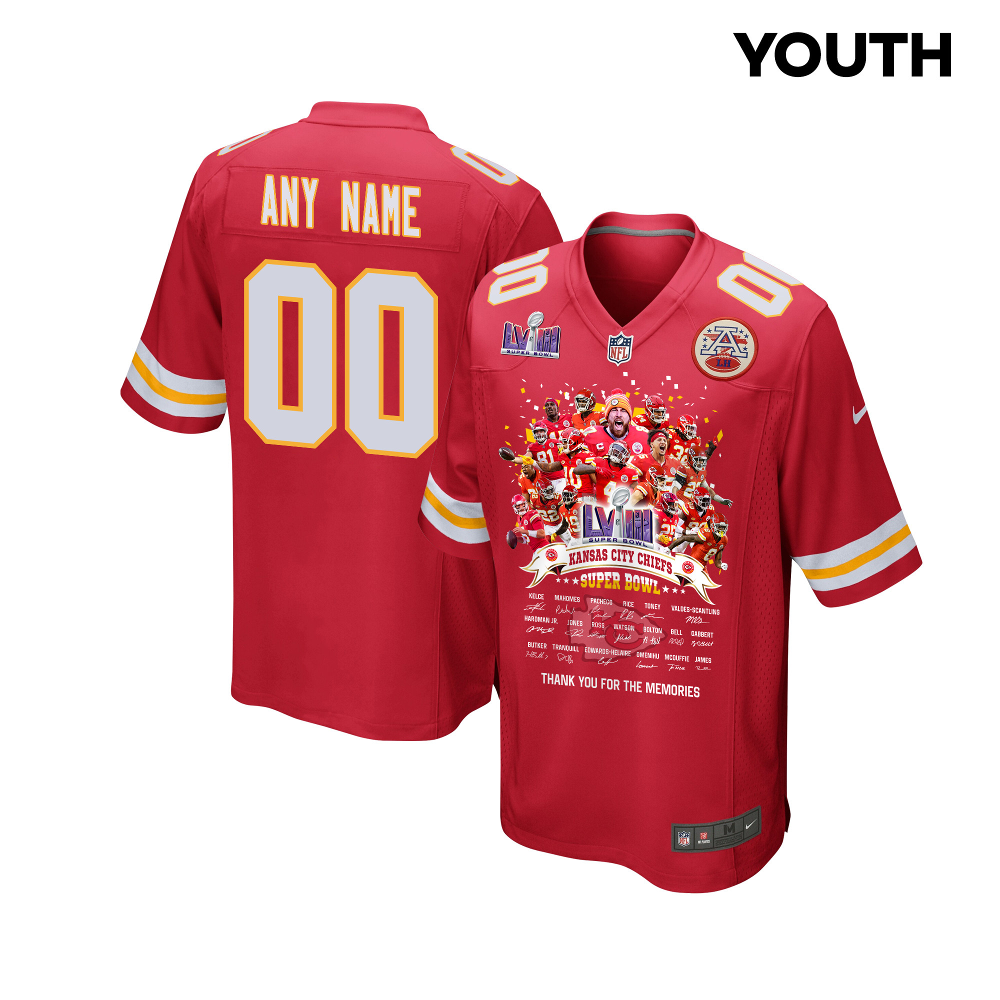 Kansas City Chiefs Super Bowl LVIII Thanks For Memories Game Custom YOUTH Jersey - Red JS7352 nicesnker