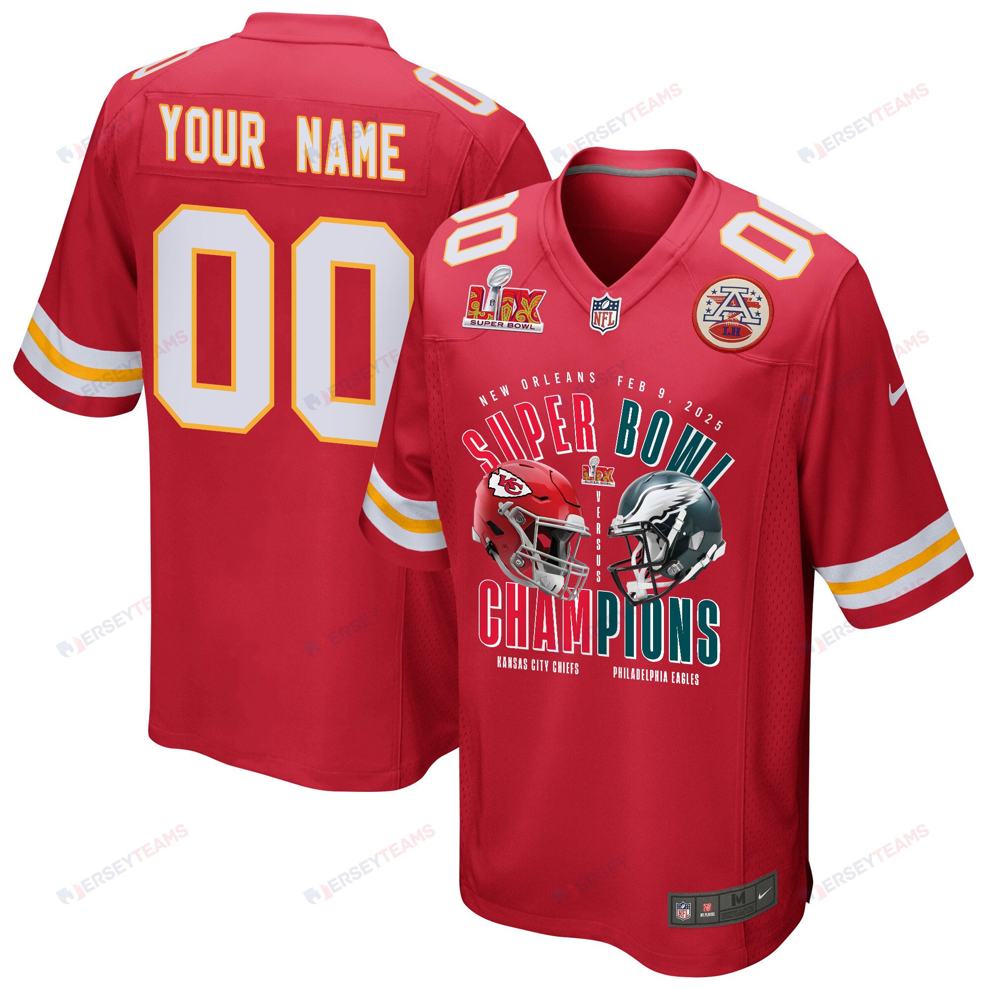 Kansas City Chiefs Vs. Philadelphia Eagles Super Bowl LIX Game Men Custom Jersey - Red JS5447 nicesnker