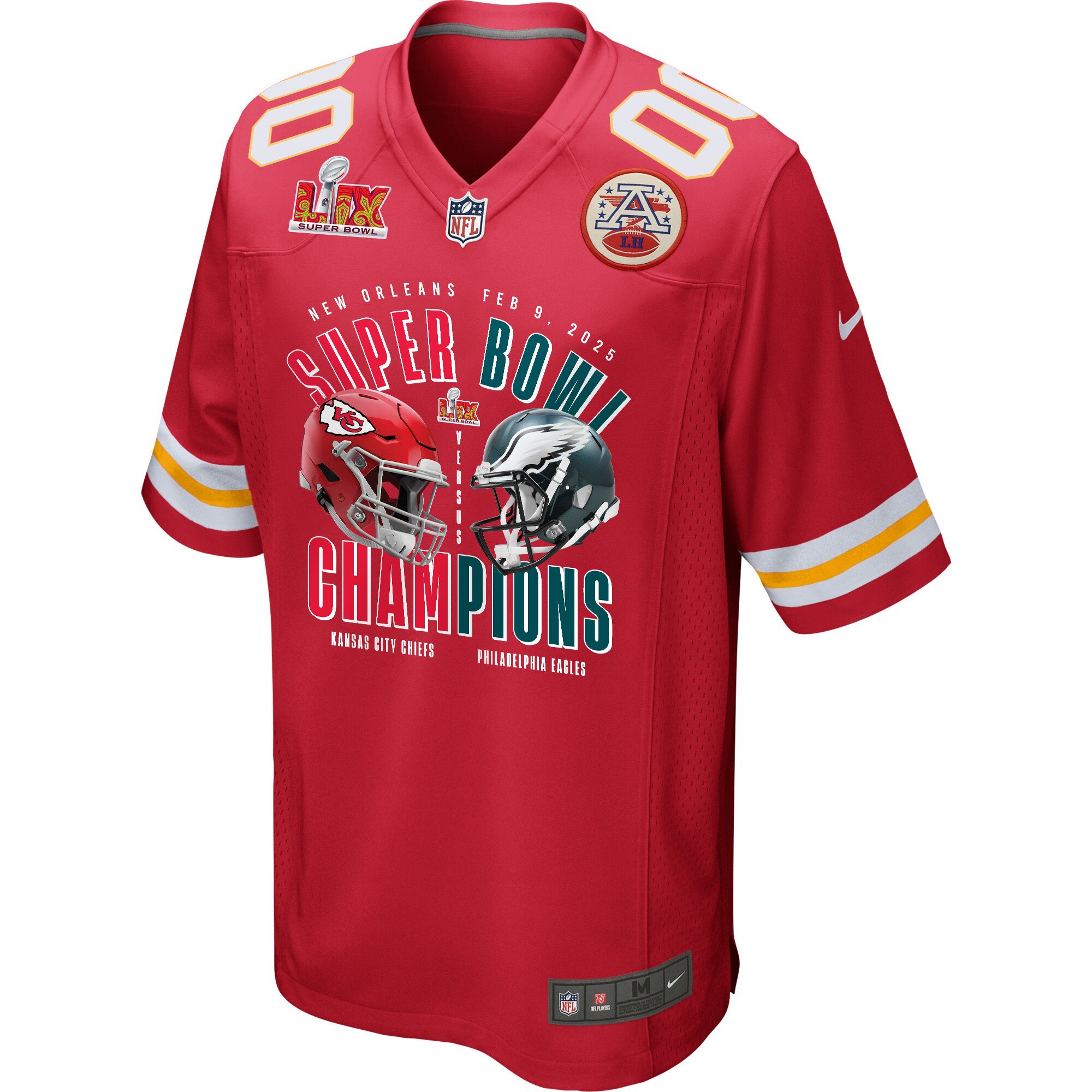 Alternative view of Kansas City Chiefs Vs. Philadelphia Eagles Super Bowl LIX Game Men Custom Jersey - Red JS5447 nicesnker