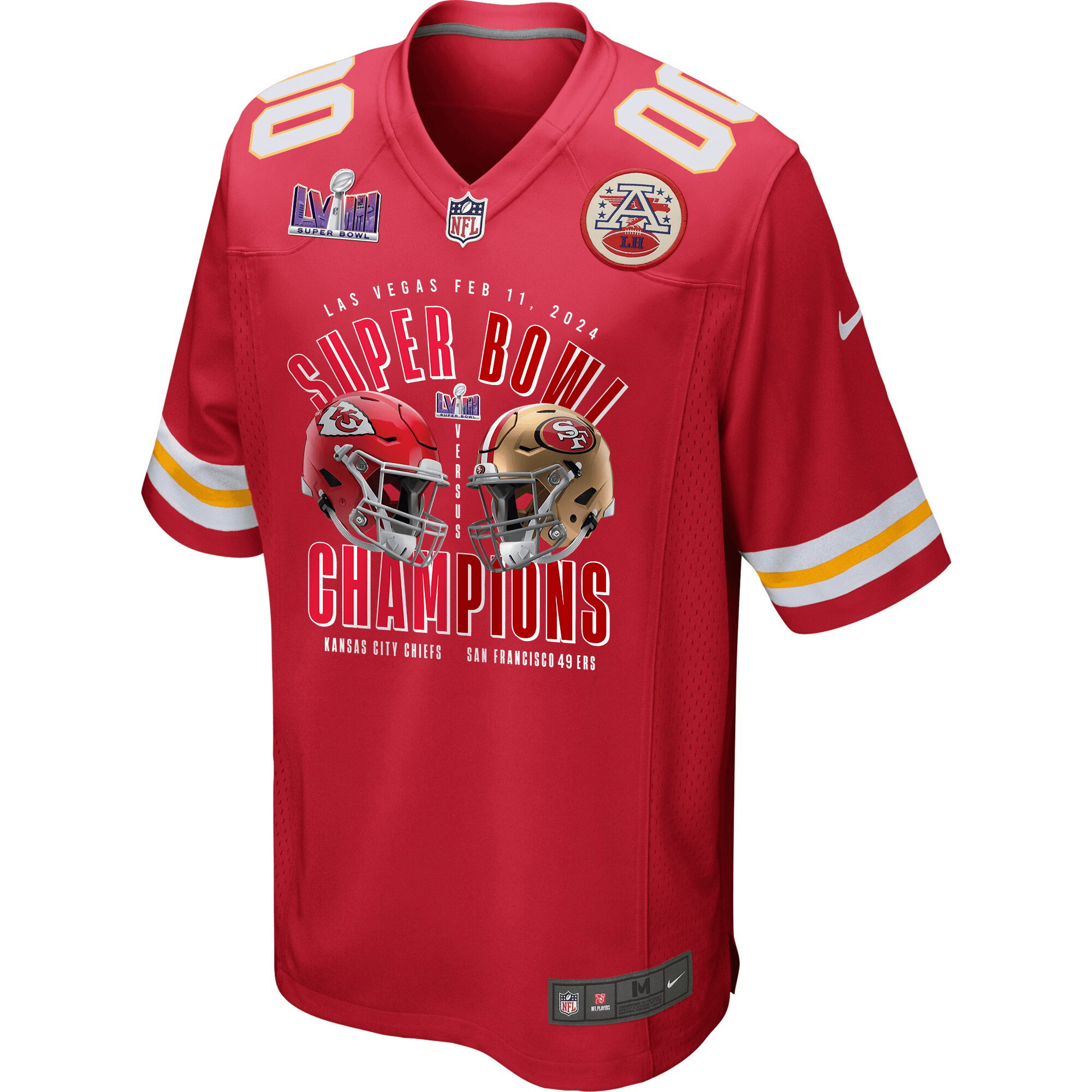 Alternative view of Kansas City Chiefs vs. San Francisco 49ers Super Bowl LVIII Matchup Game Custom Men Jersey - Red JS6762 nicesnker